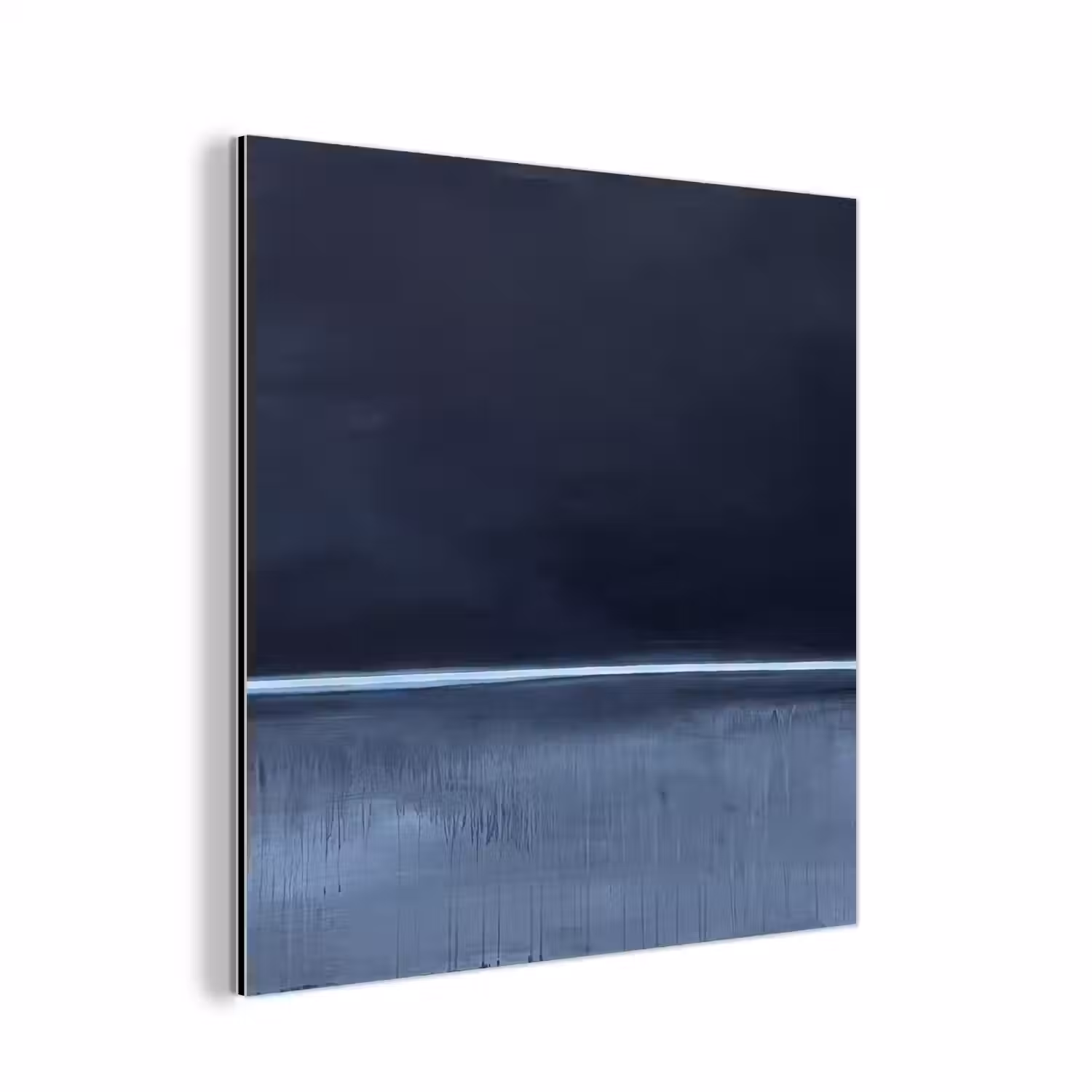 Abstract - Horizontale lijn - Minimalistisch - Donkerblauw - Kunst aluminium wit klein -3d