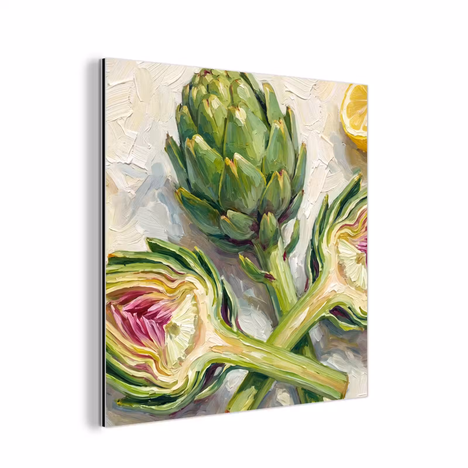 aluminium wall art - Artichoke - Lemon - Food - Artisjok - Citroen - Eten aluminium wit klein