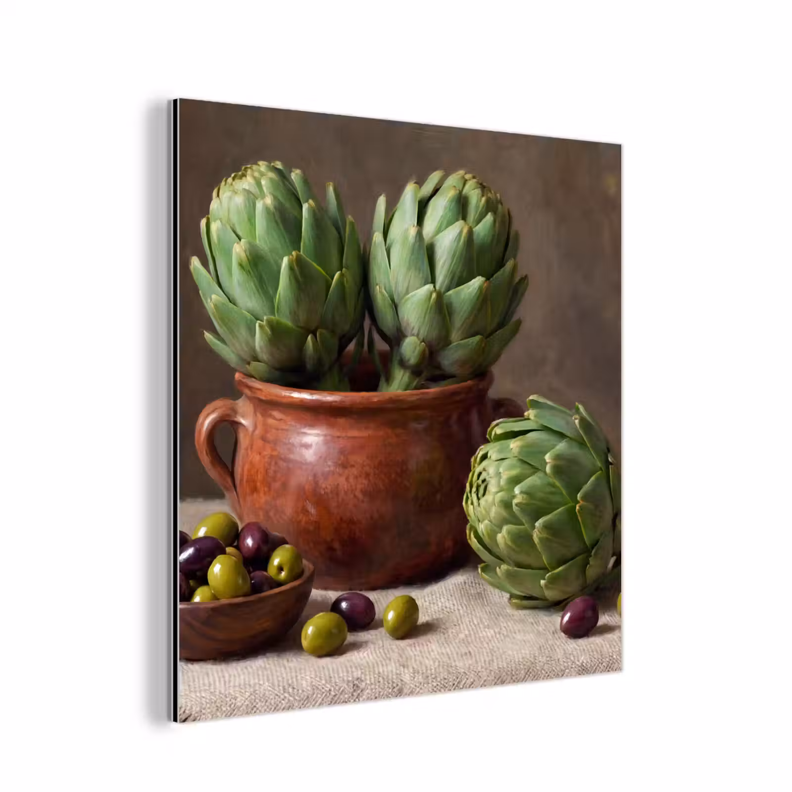 aluminium wall art - Artichokes - Olives - Food - Artisjokken - Olijven - Eten aluminium wit klein