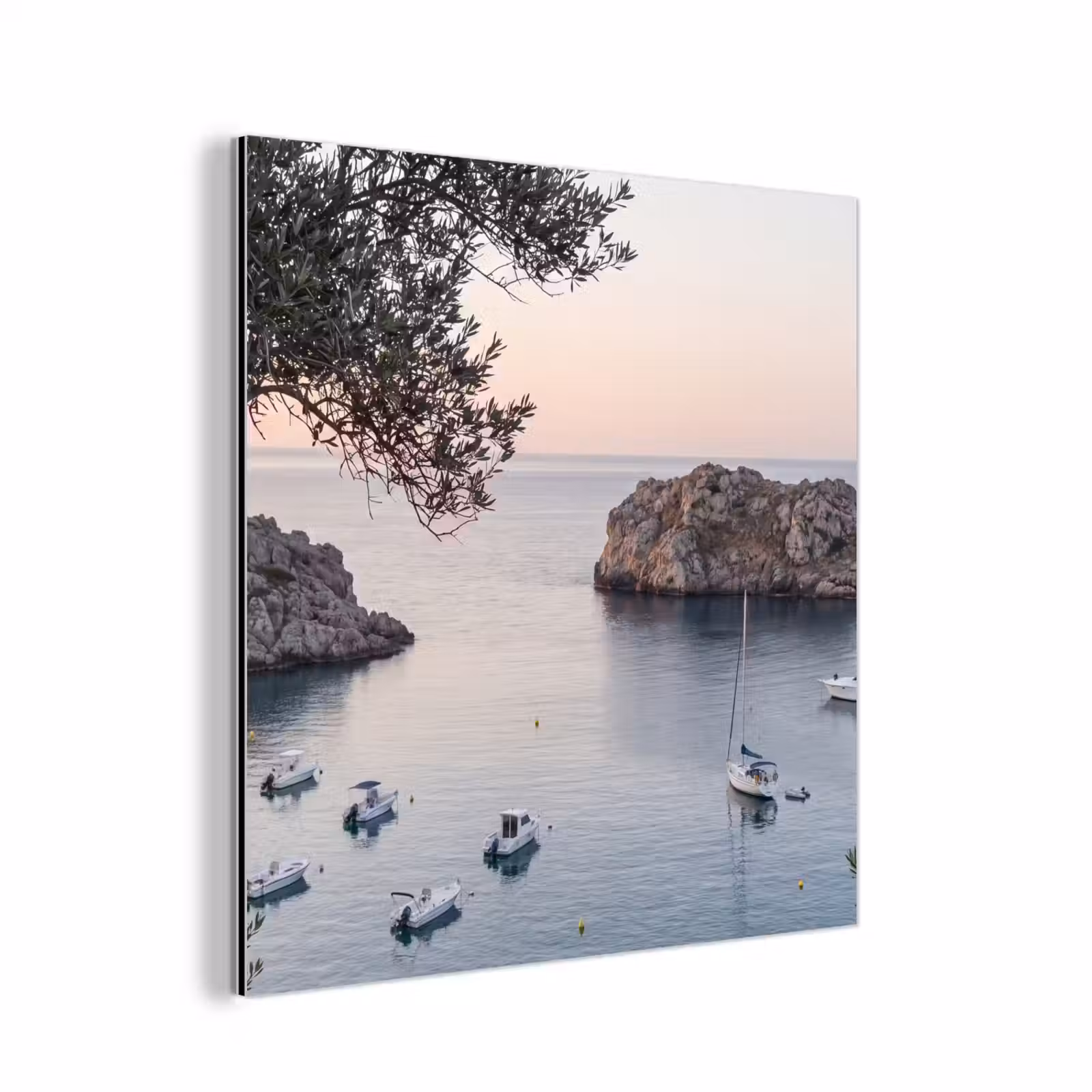 aluminium wall art - Bay - boats - sunset - Baai - boten - zonsondergang aluminium wit klein