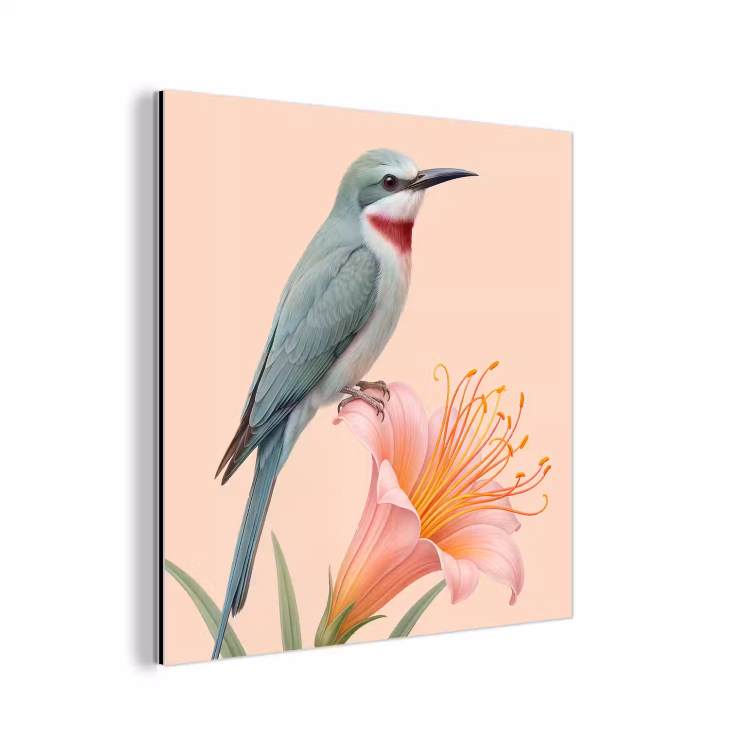 Vogel - Bloem - Natuur - Roze aluminium wit klein -3d