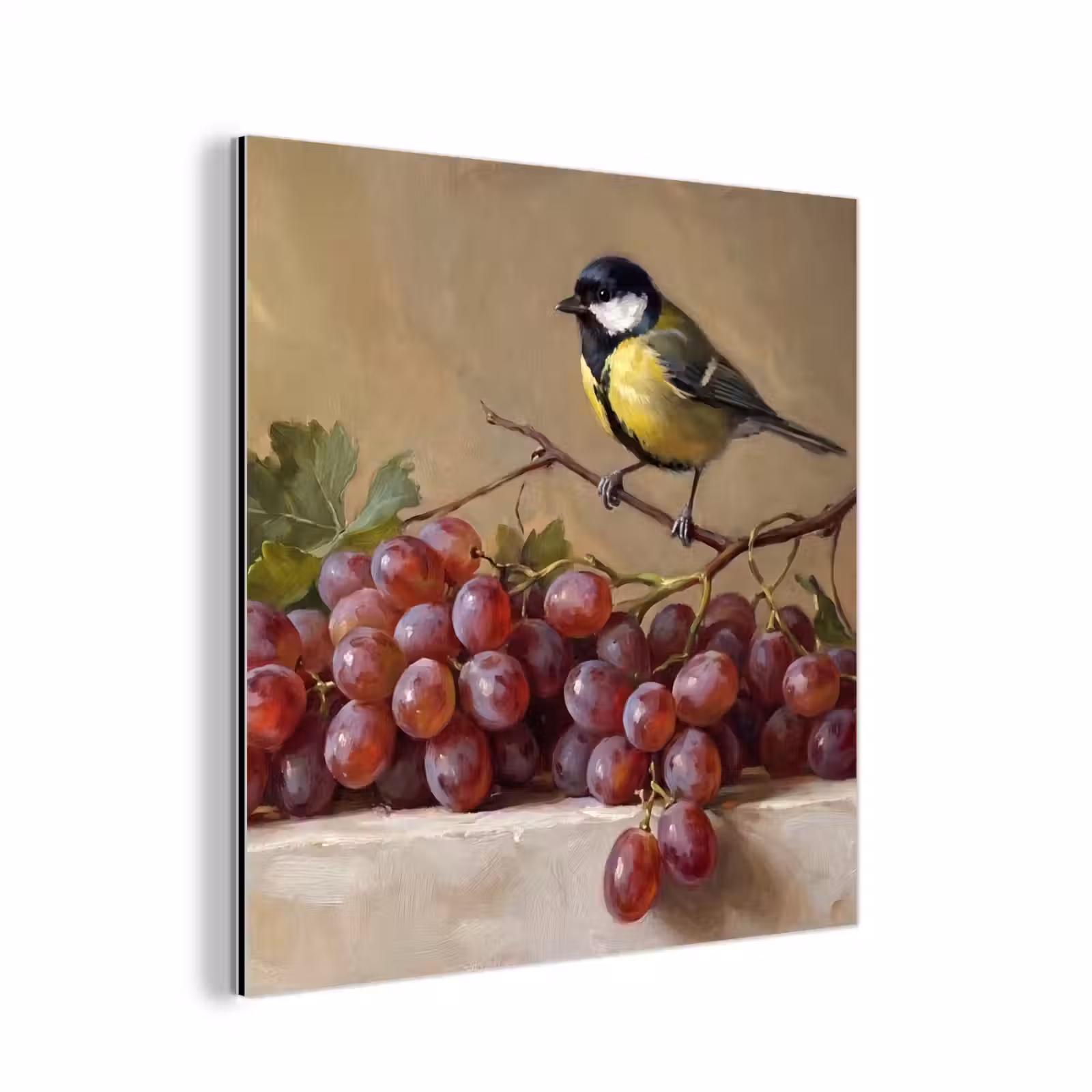 aluminium wall art - Bird - Grapes - Still Life - Vogel - Druiven - Stilleven aluminium wit klein