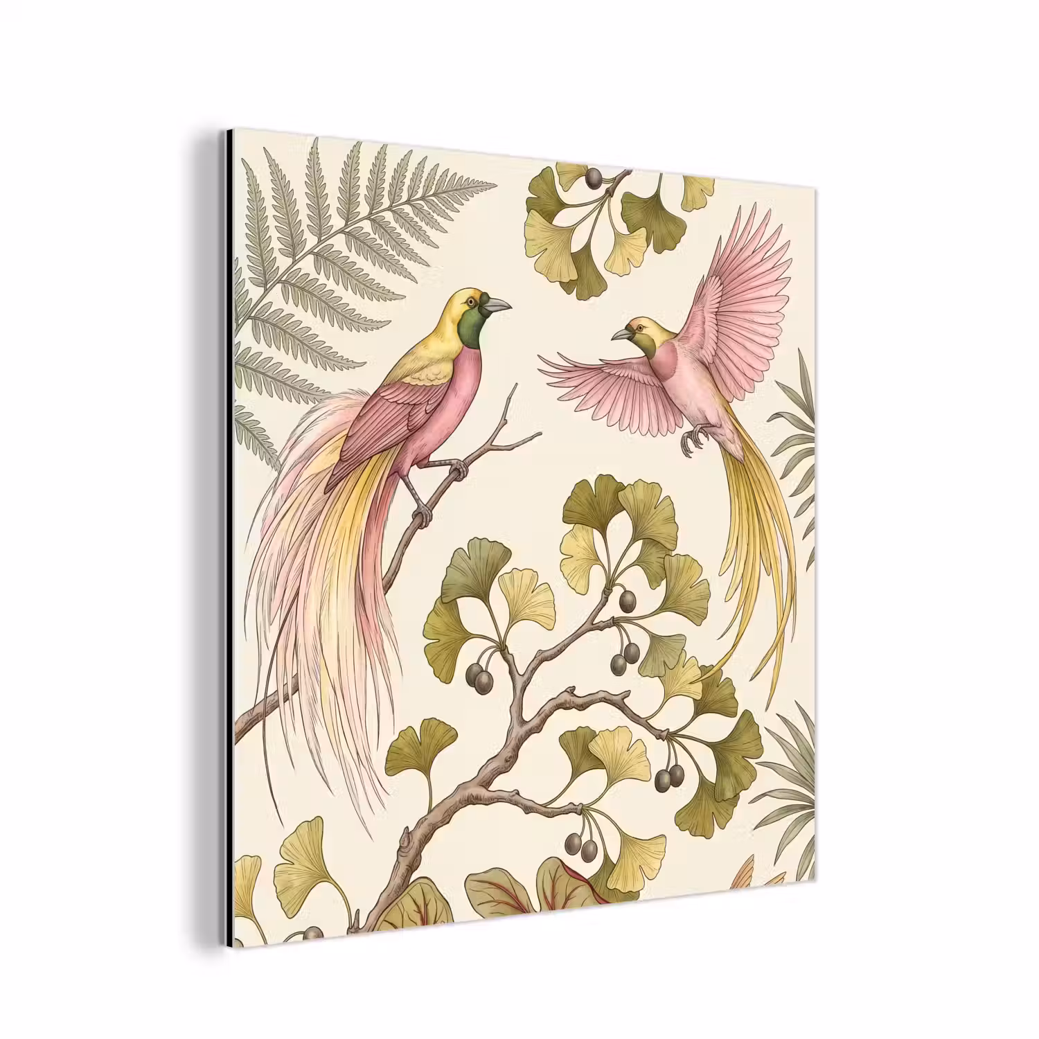 Vogels - Tropisch - Botanisch - Roze aluminium wit klein -3d