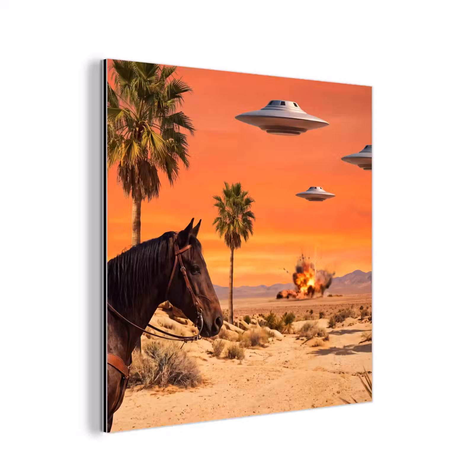 aluminium wall art - Cowboy - Horse - Desert - Cowboy - Paard - Woestijn aluminium wit klein