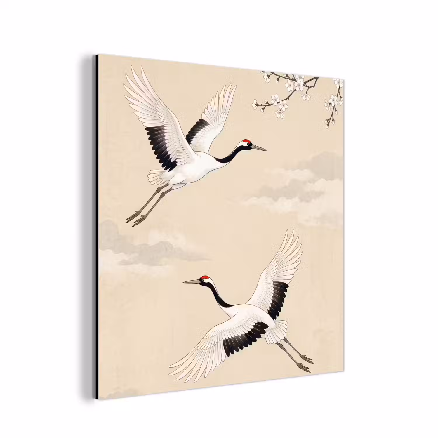 Kraanvogels - Bloesem - Beige aluminium wit klein -3d