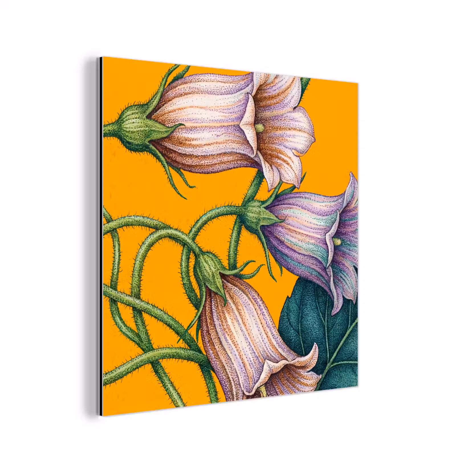 aluminium wall art - Flowers - Botanical - Yellow - Bloemen - Botanisch - Geel aluminium wit klein