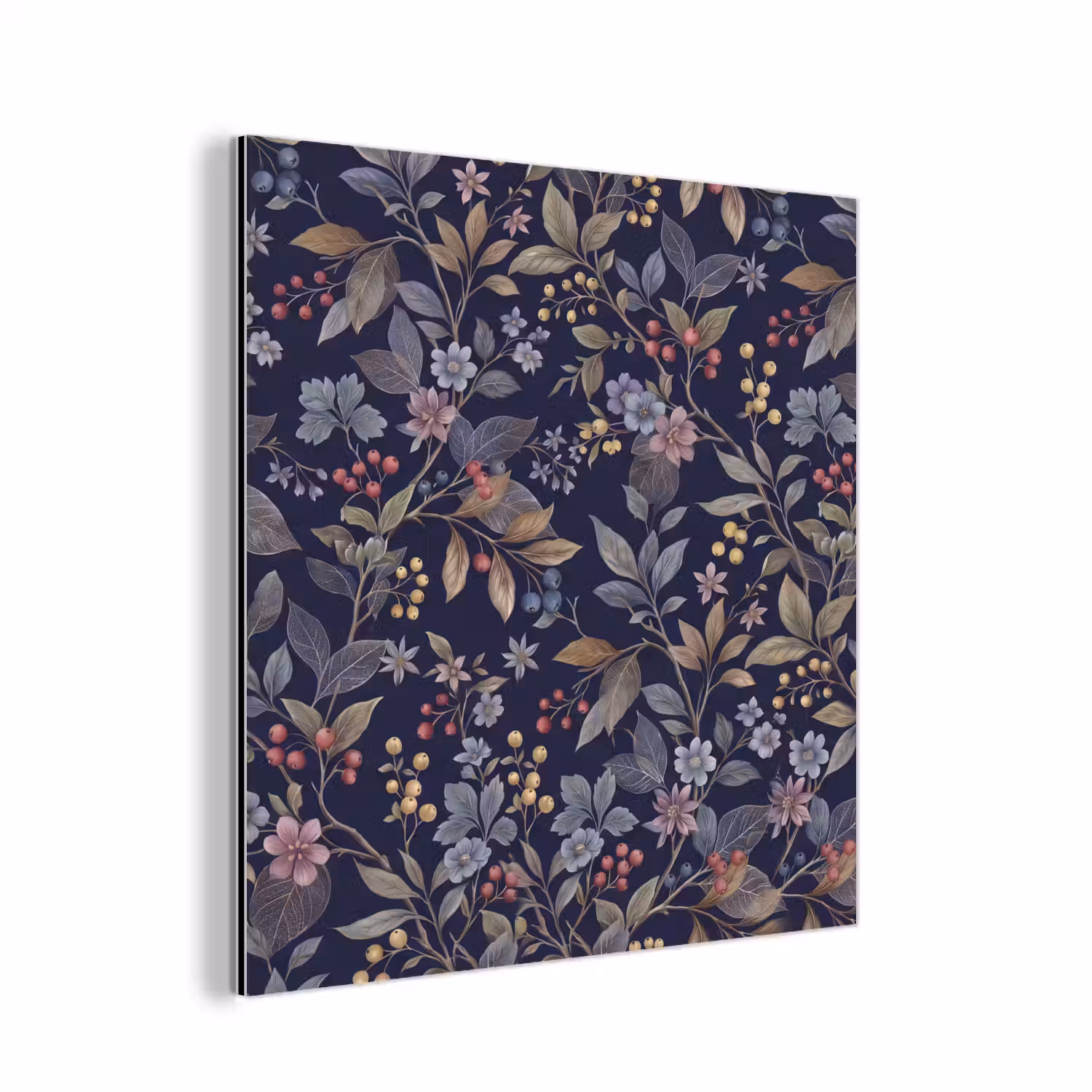 Bloemen - Bladeren - Patroon - Botanisch - Donkerblauw aluminium wit klein -3d