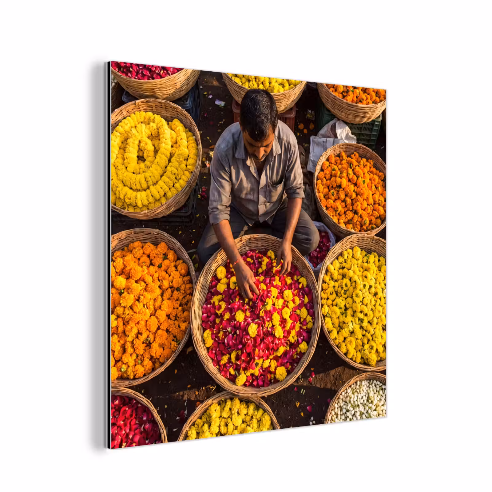 aluminium wall art - Flowers - Market - Colorful - Bloemen - Markt - Kleurrijk aluminium wit klein