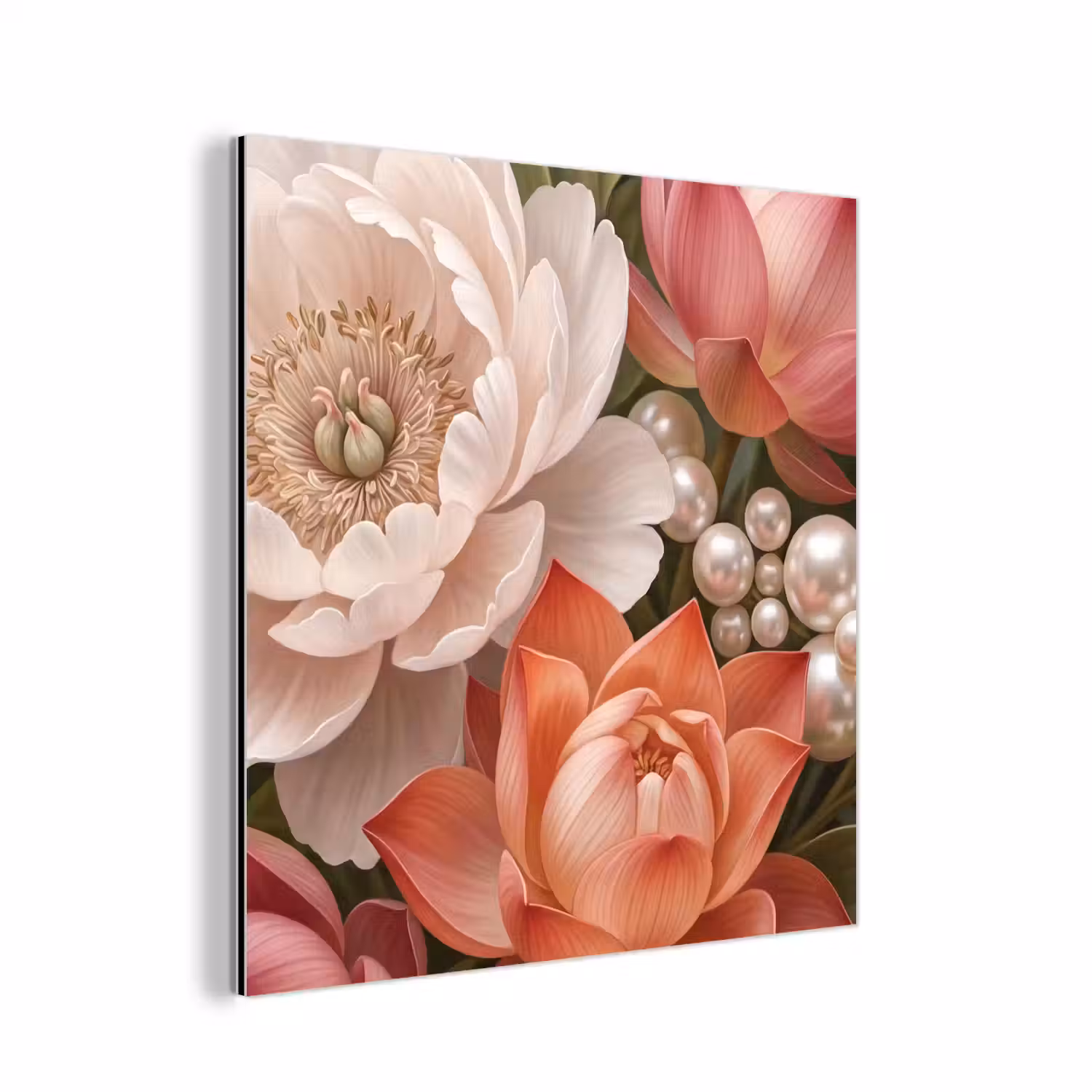 Bloemen - Parels - Elegant - Roze - Wit aluminium wit klein -3d