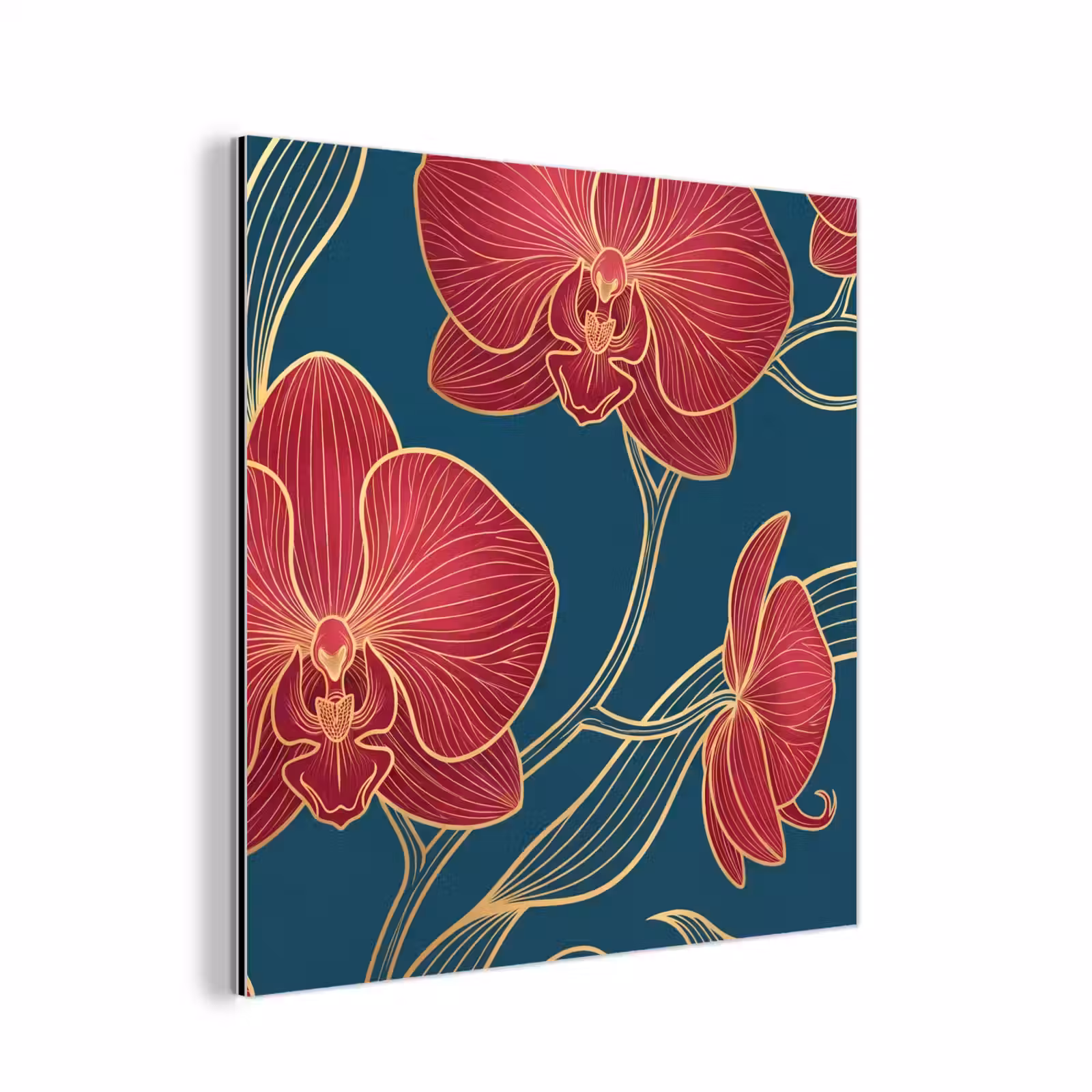 aluminium wall art - Flowers - Red - Gold - Bloemen - Rood - Goud aluminium wit klein