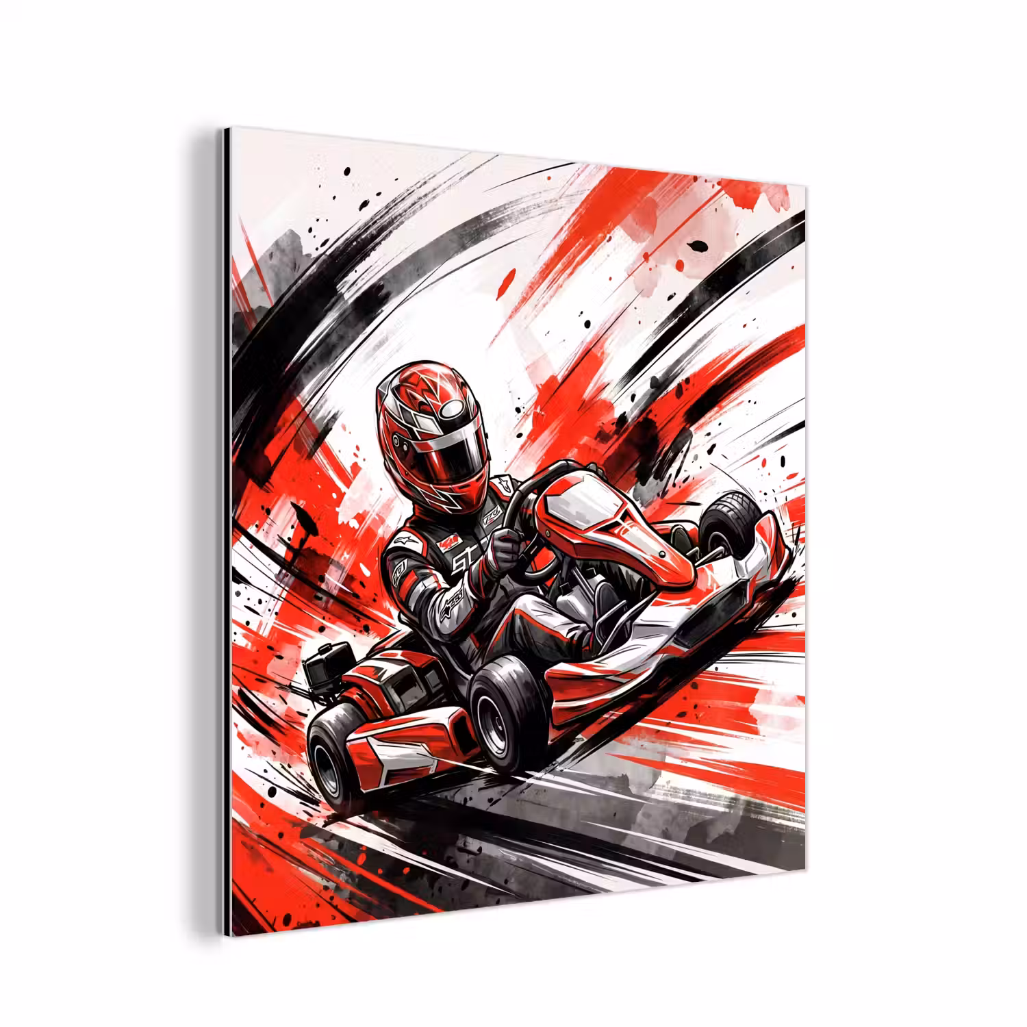 Kart - Coureur - Snelheid - Rood aluminium wit klein -3d