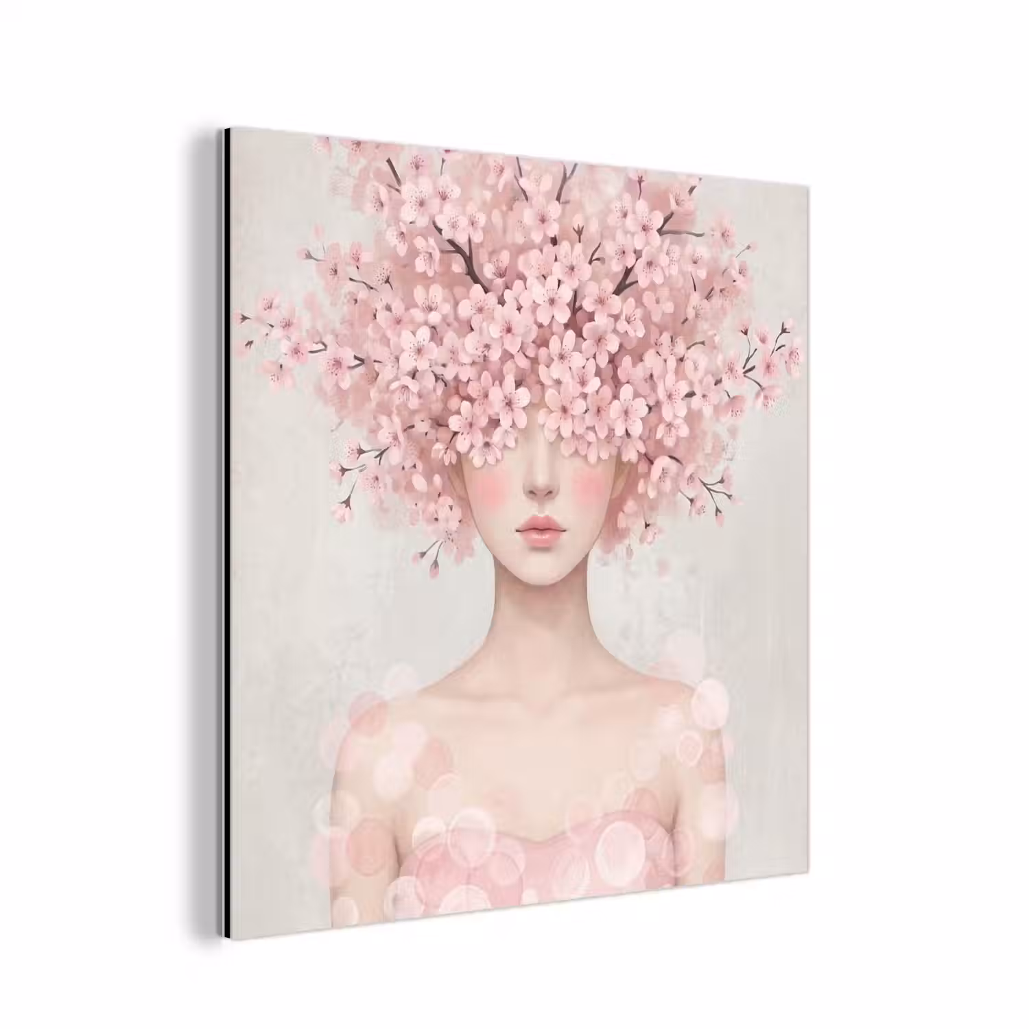 Portret - Kersenbloesem - Roze aluminium wit klein -3d
