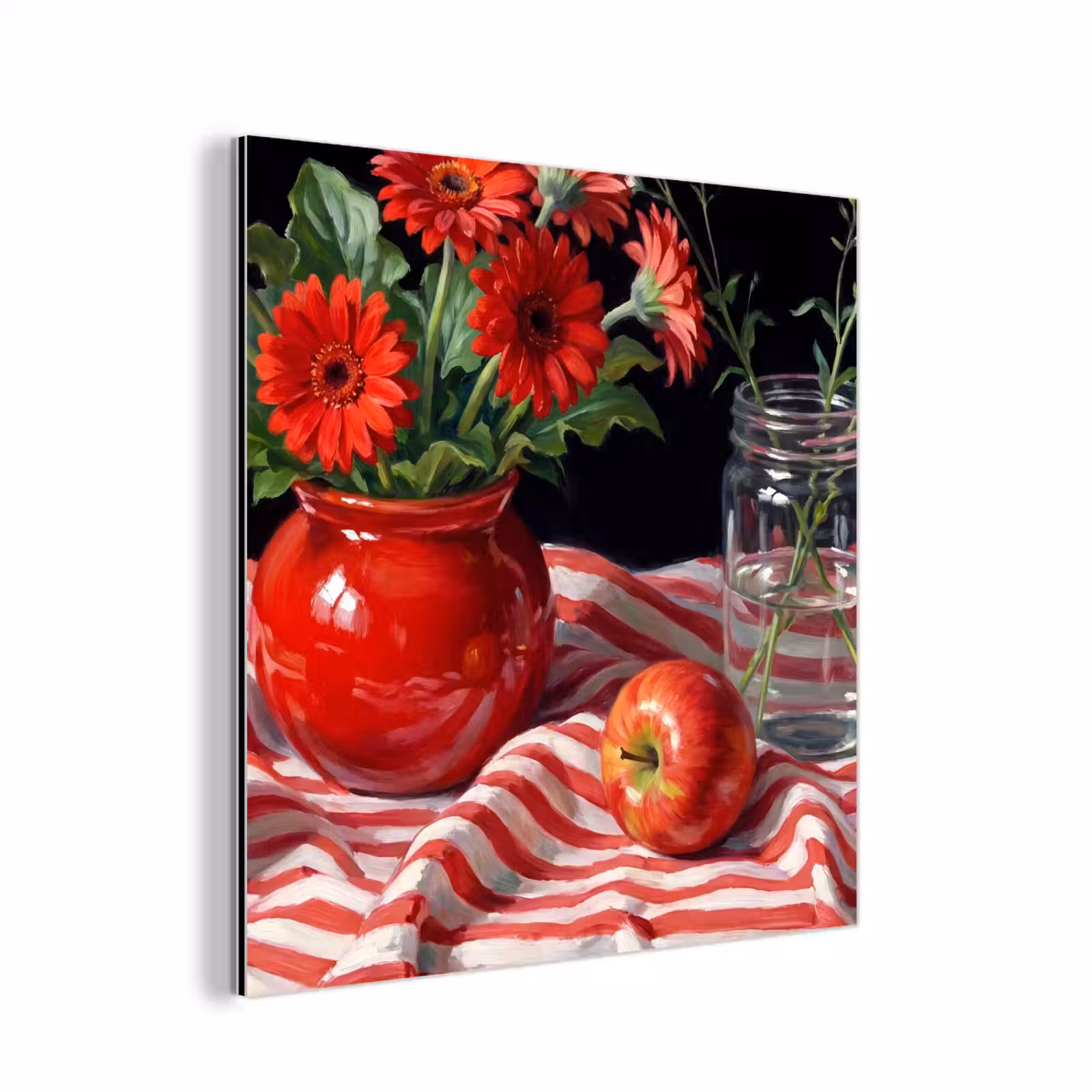 aluminium wall art - Red Flowers - Vase - Rode bloemen - Vaas aluminium wit klein