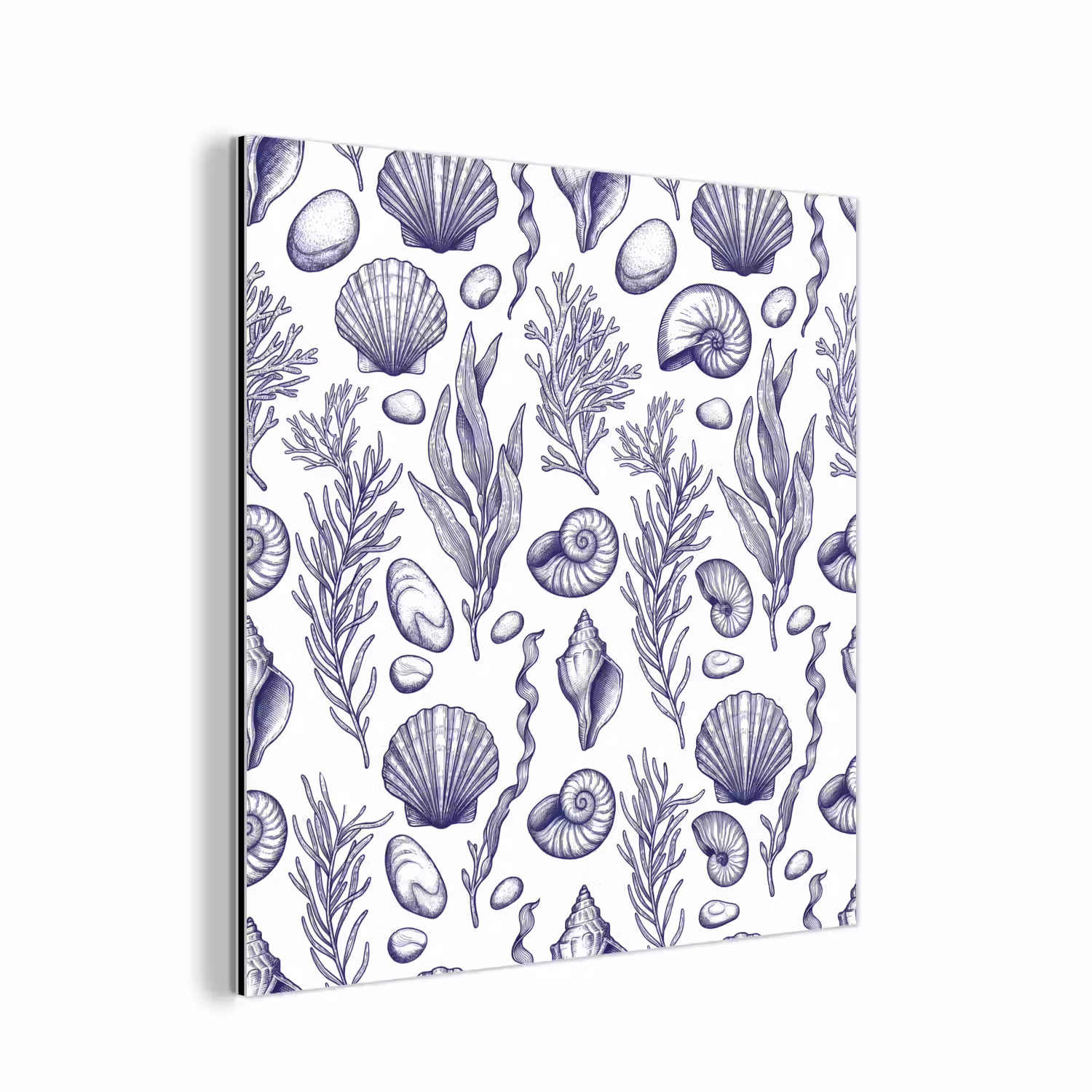 Schelpen - Zeewier - Oceaan - Illustratie - Blauw aluminium wit klein -3d