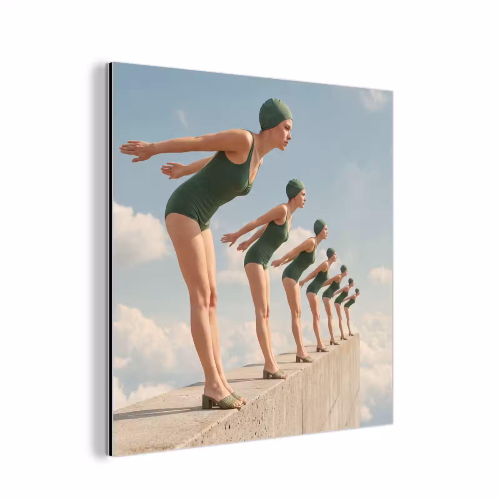 aluminium wall art - Women - Diving Pose - Clouds - Vrouwen - Duikhouding - Wolken aluminium wit klein