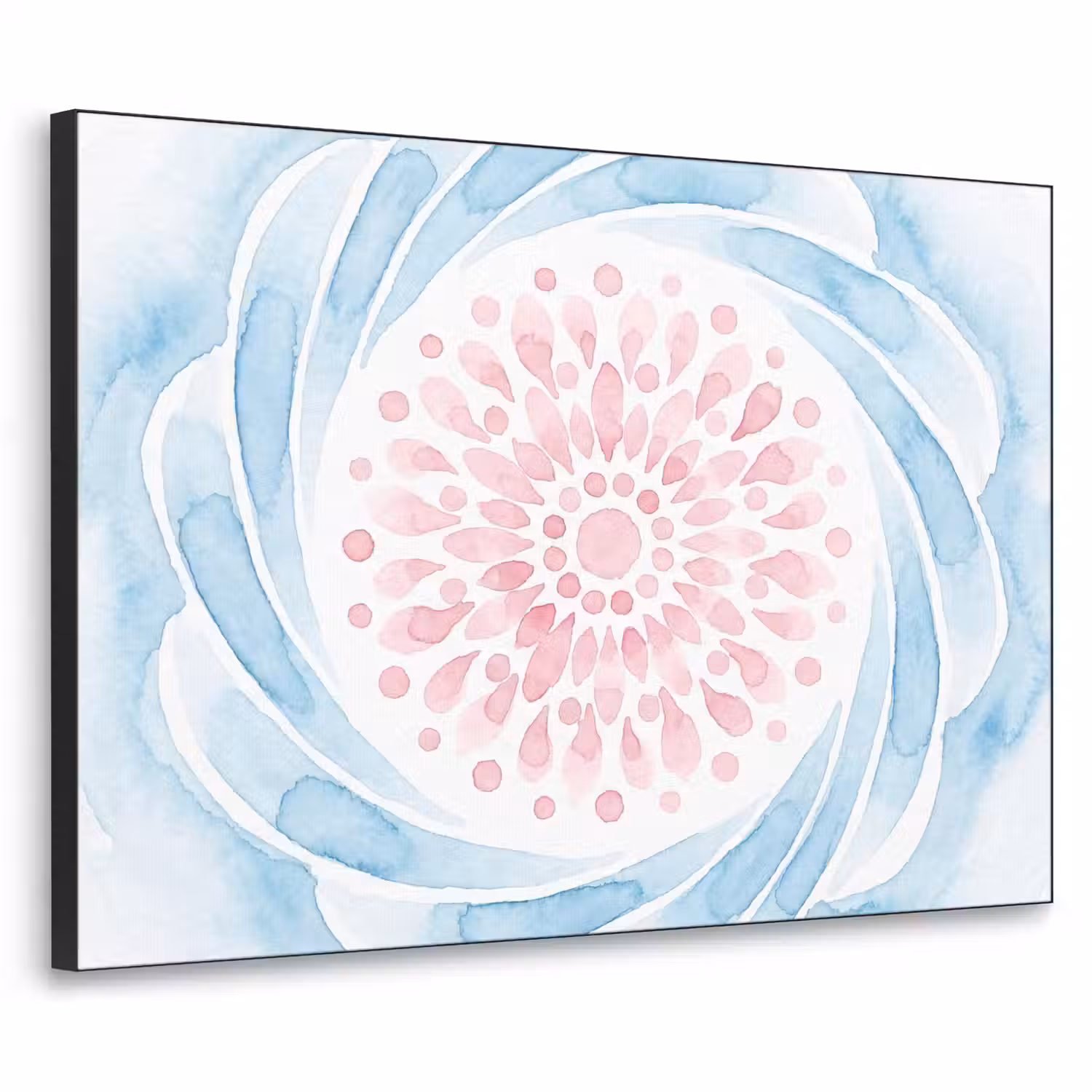 Abstract - Bloemvorm - Aquarel - Roze - Blauw Textielframe zwart klein -3d