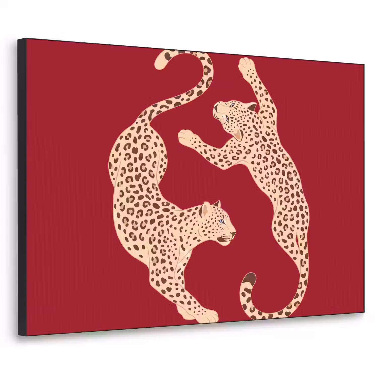 Dieren - Luipaard - Abstract - Rood - Modern Textielframe zwart klein -3d