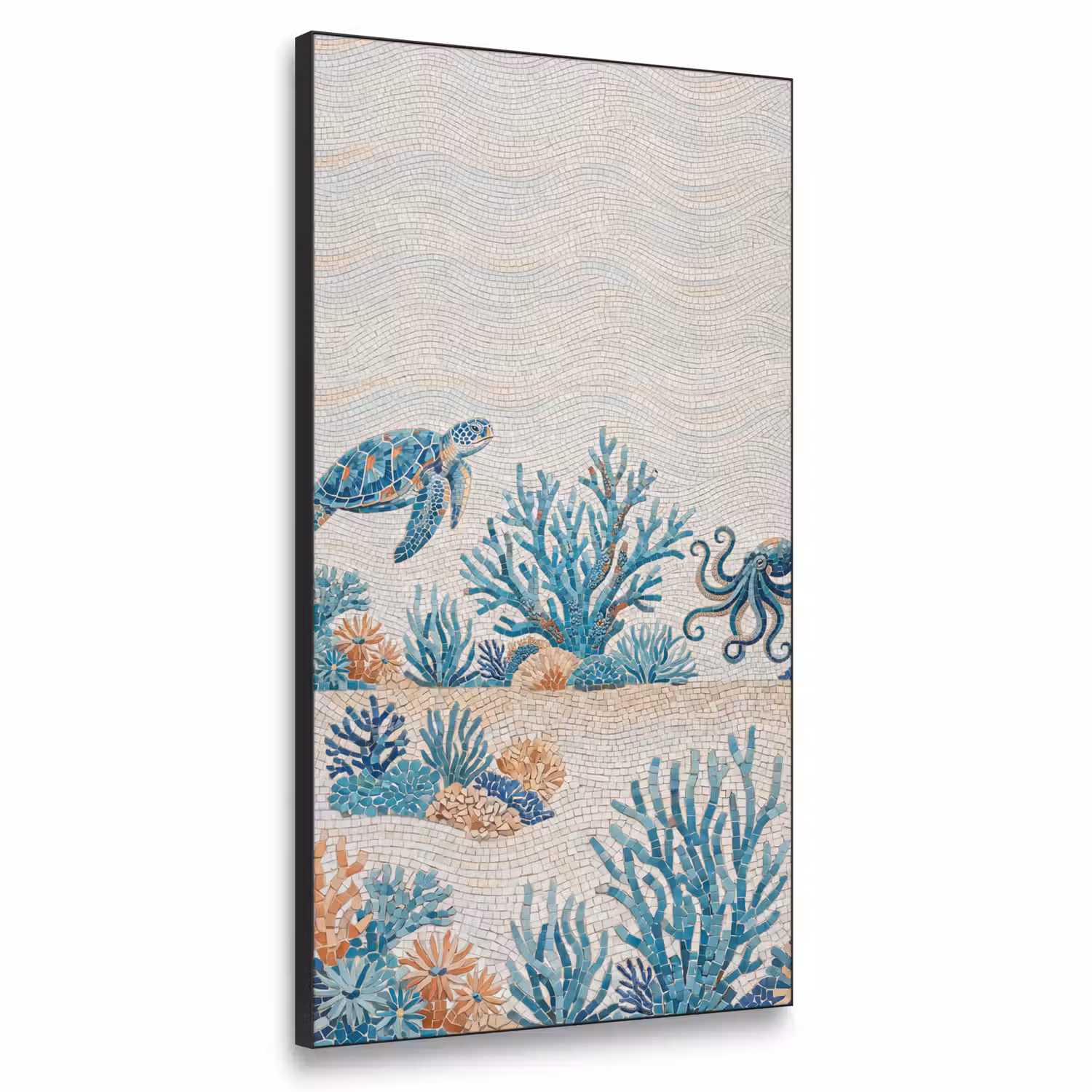 Dieren - Onderwater - Natuur - Mozaïek - Blauw Textielframe zwart klein -3d