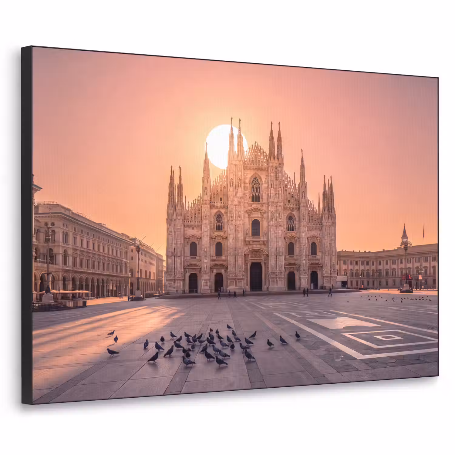 Architectuur - Milaan - Plein - Zonsopgang - Oranje Textielframe zwart klein -3d