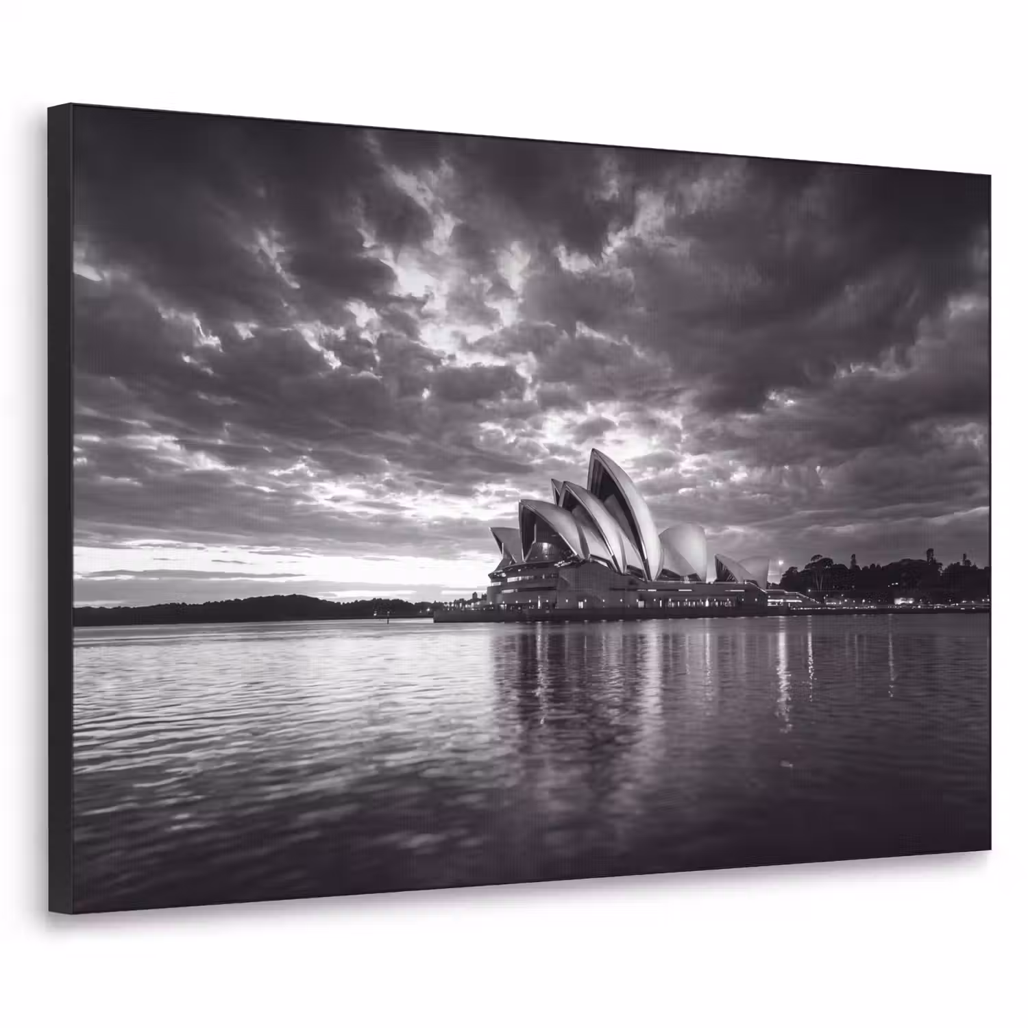 Architectuur - Water - Stad - Modern - Zwart-wit Textielframe zwart klein -3d