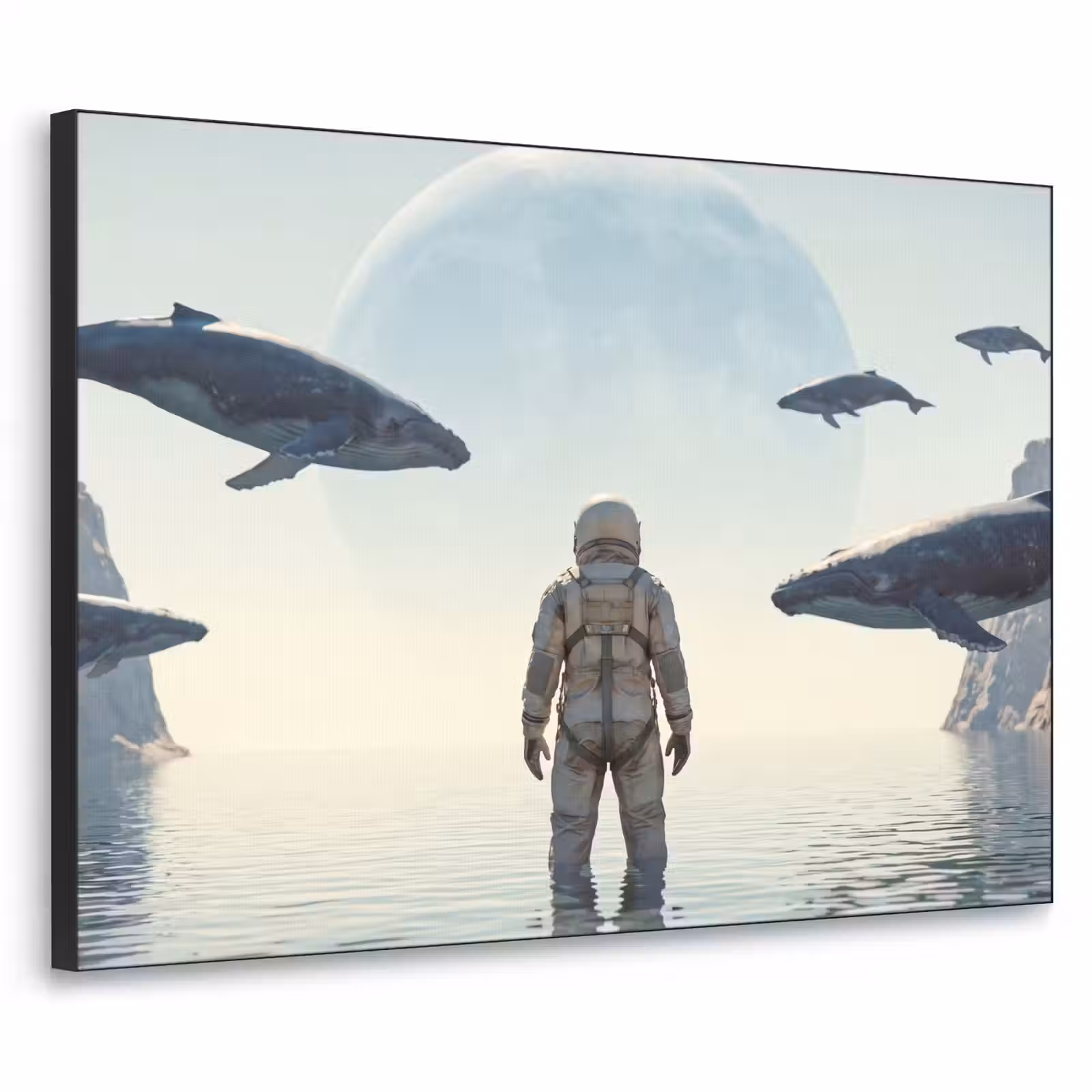 Art Frame - Astronaut - Whale - Fantasy - Ruimtevaarder - Walvis - Fantasie Textielframe zwart klein