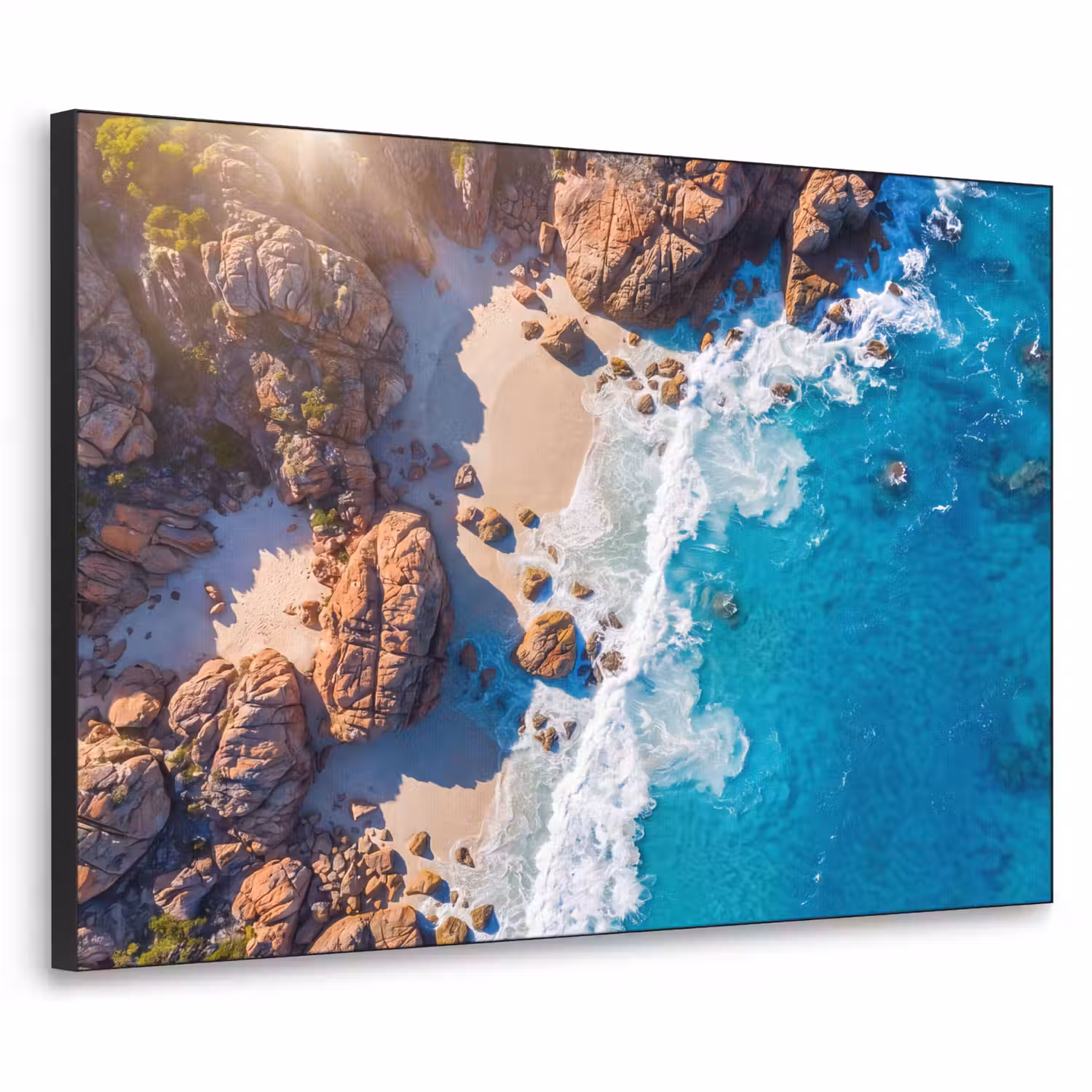 Strand - Zee - Rotsen - Natuur - Blauw Textielframe zwart klein -3d