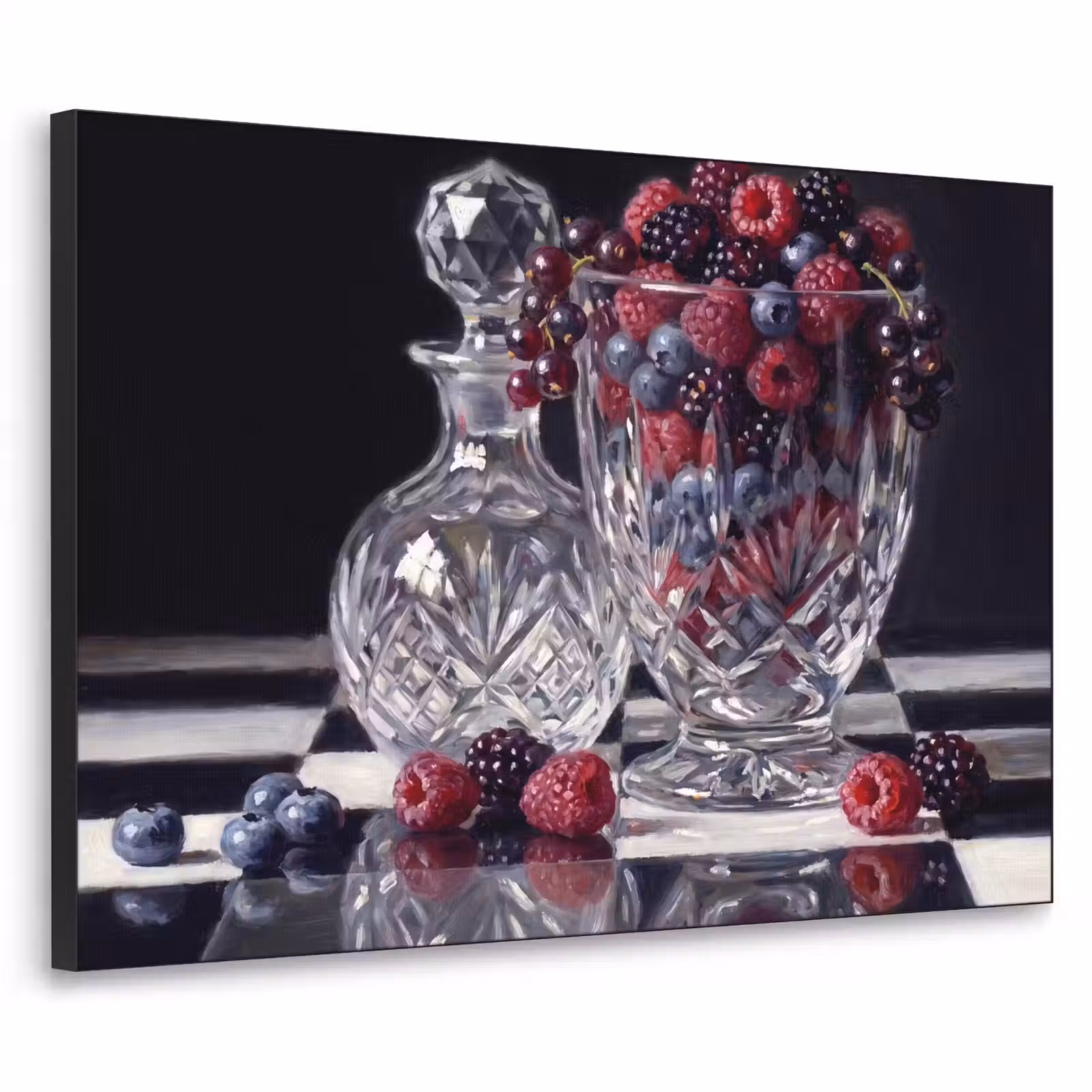 Art Frame - Berries - Crystal - Still Life - Bessen - Kristal - Stilleven Textielframe zwart klein