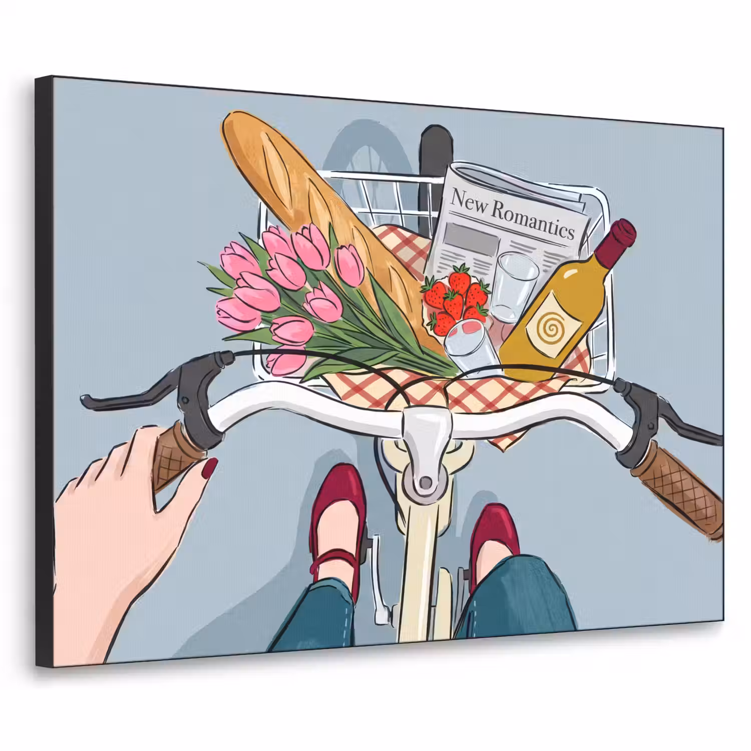 Fiets - Picknick - Zomer - Illustratie Textielframe zwart klein -3d