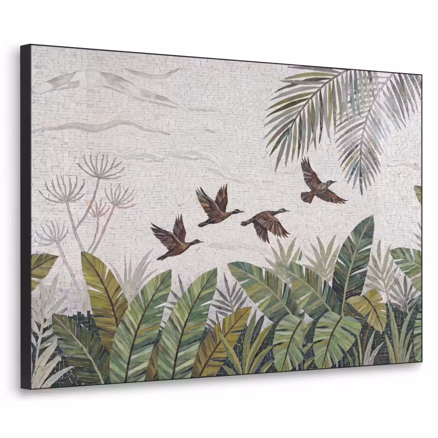 Vogel - Vliegend - Tropisch - Mozaïek - Groen Textielframe zwart klein -3d