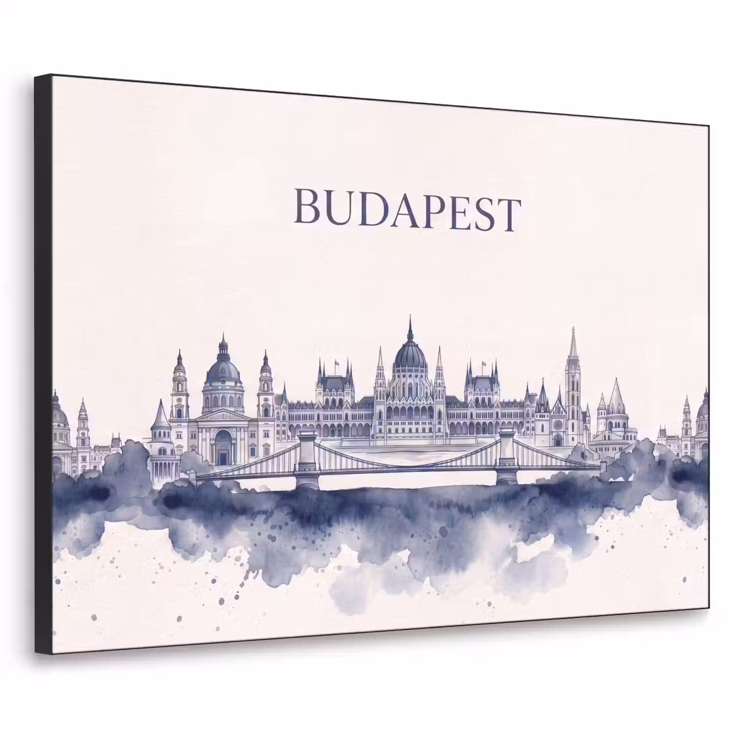 Boedapest - Skyline - Architectuur - Aquarel - Blauw Textielframe zwart klein -3d
