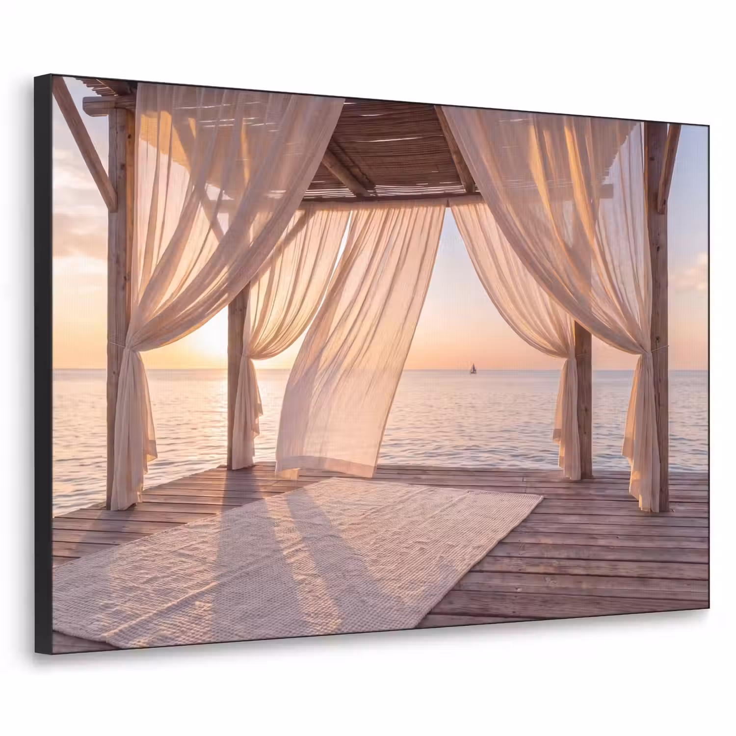 Overkapping - Zee - Zonsondergang - Vakantie - Rust Textielframe zwart klein -3d