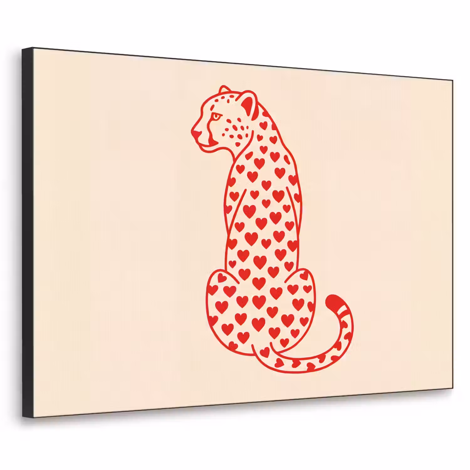 Kat - Harten - Dieren - Modern - Rood Textielframe zwart klein -3d