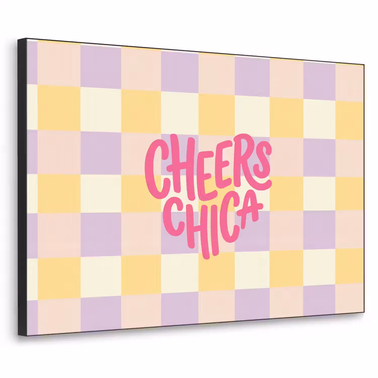 Cheers Chica - Ruitjes - Lila - Geel Textielframe zwart klein -3d