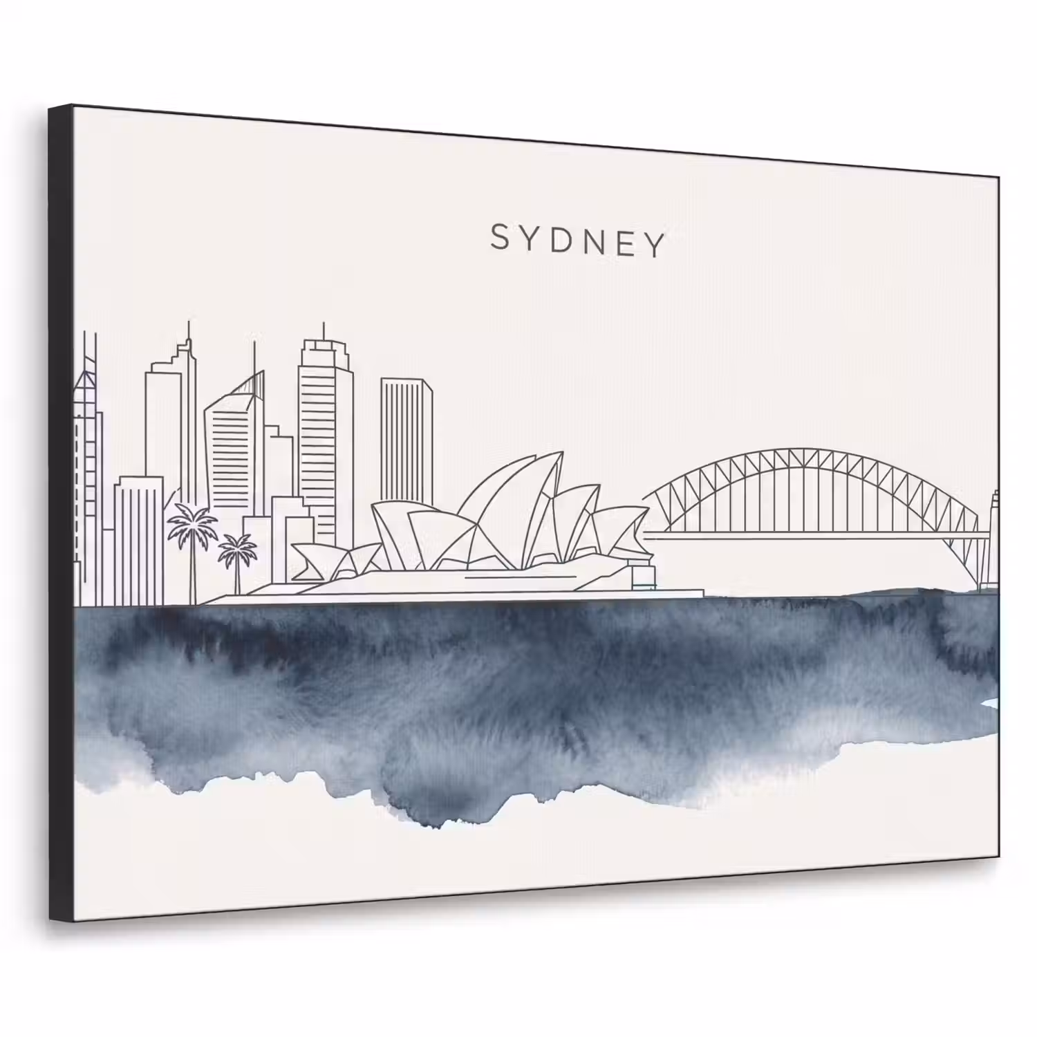 Stad - Skyline - Architectuur - Minimalistisch - Blauw Textielframe zwart klein -3d