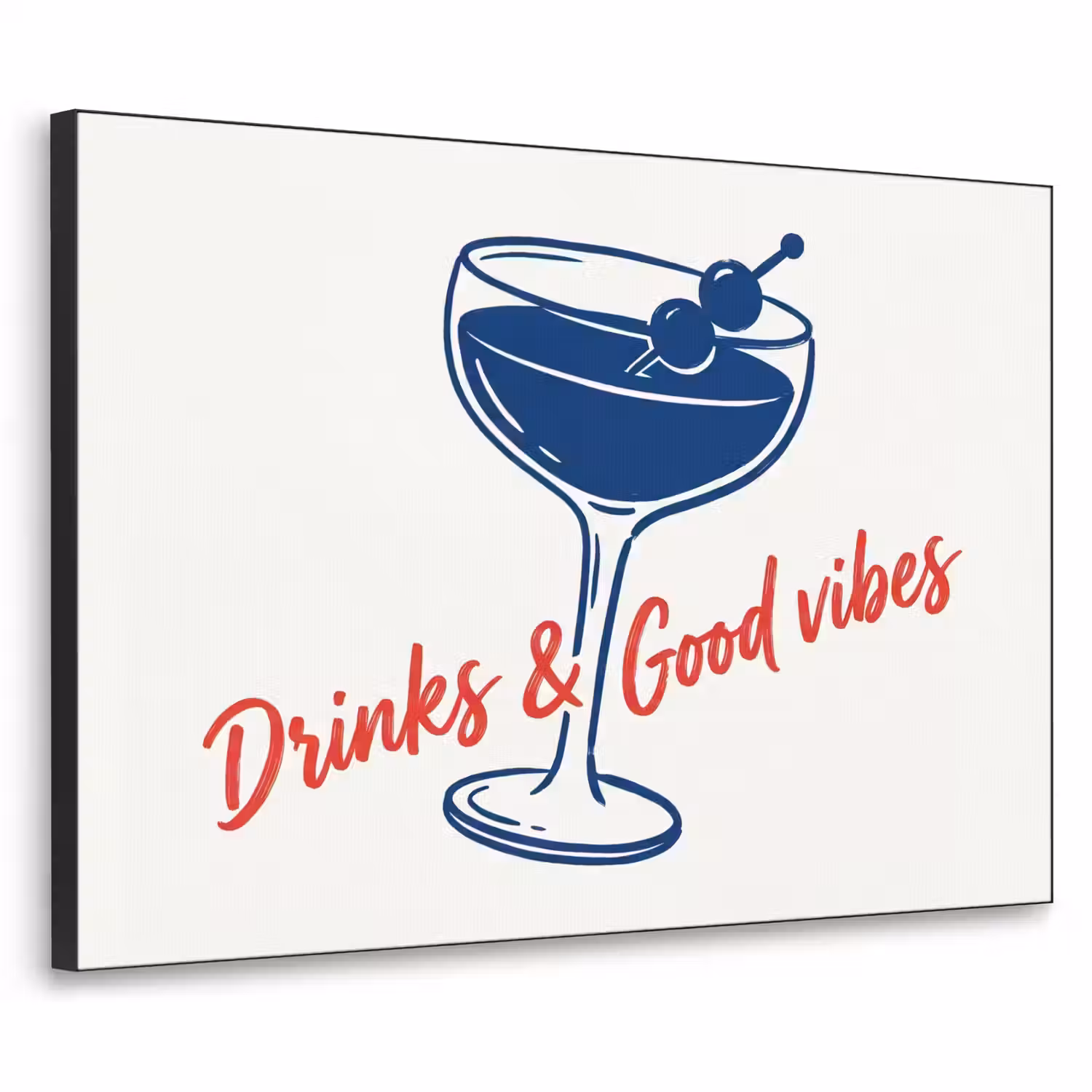 Cocktail - Glas - Illustratie - Blauw - Wit Textielframe zwart klein -3d