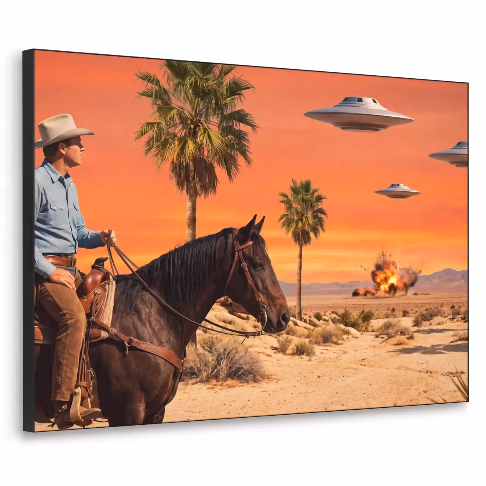 Art Frame - Cowboy - Horse - Desert - Cowboy - Paard - Woestijn Textielframe zwart klein