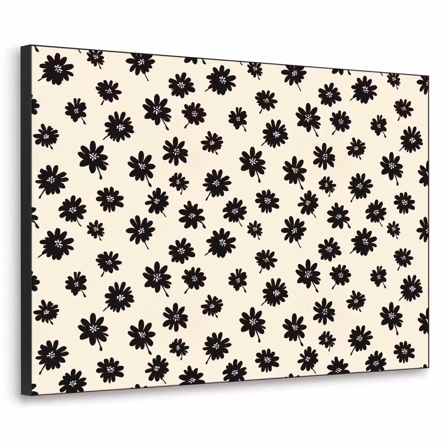 Madeliefjes - Grafisch - Zwart - Beige Textielframe zwart klein 947 -3d