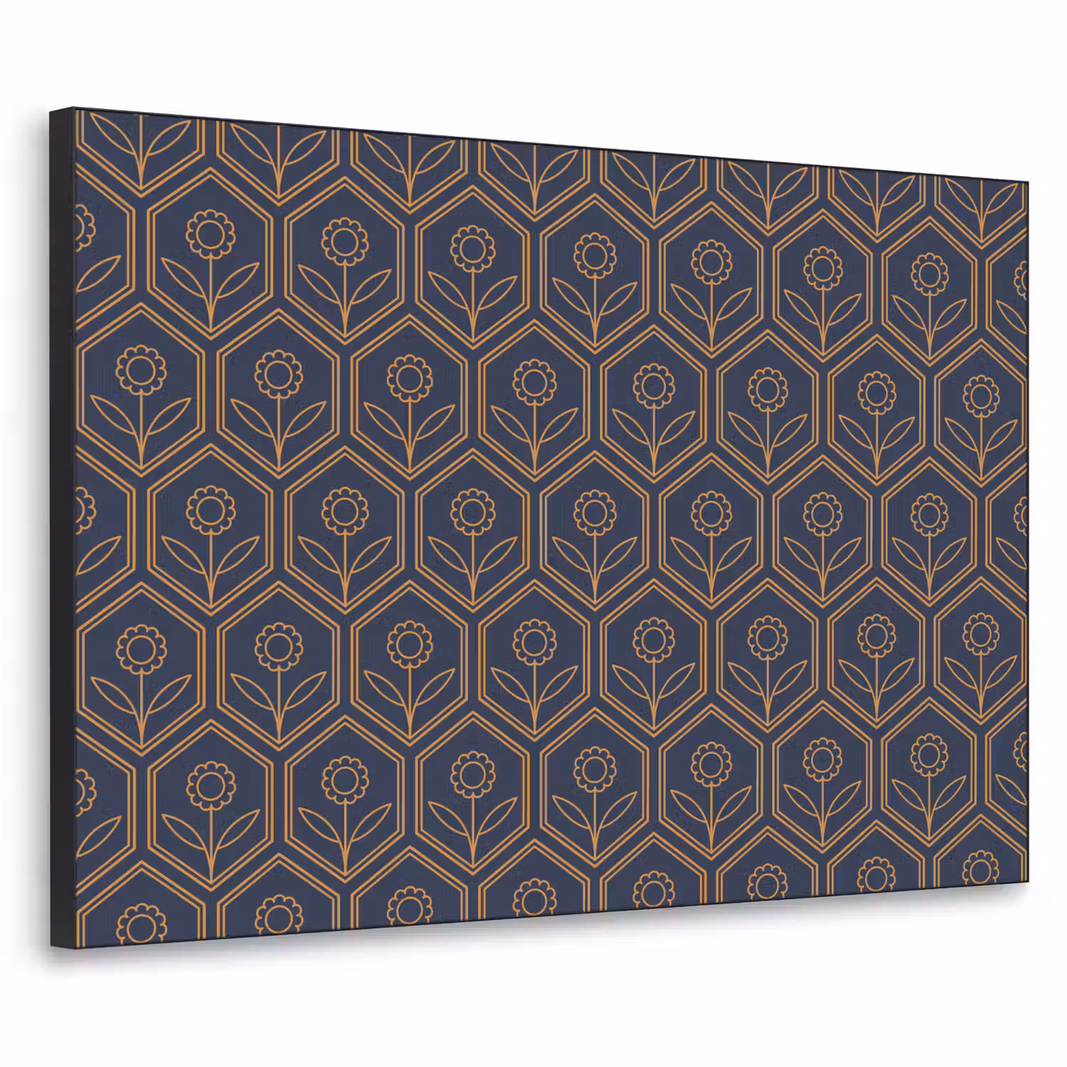 Donkerblauw - Patroon - Bloem - Symmetrisch Textielframe zwart klein 947 -3d