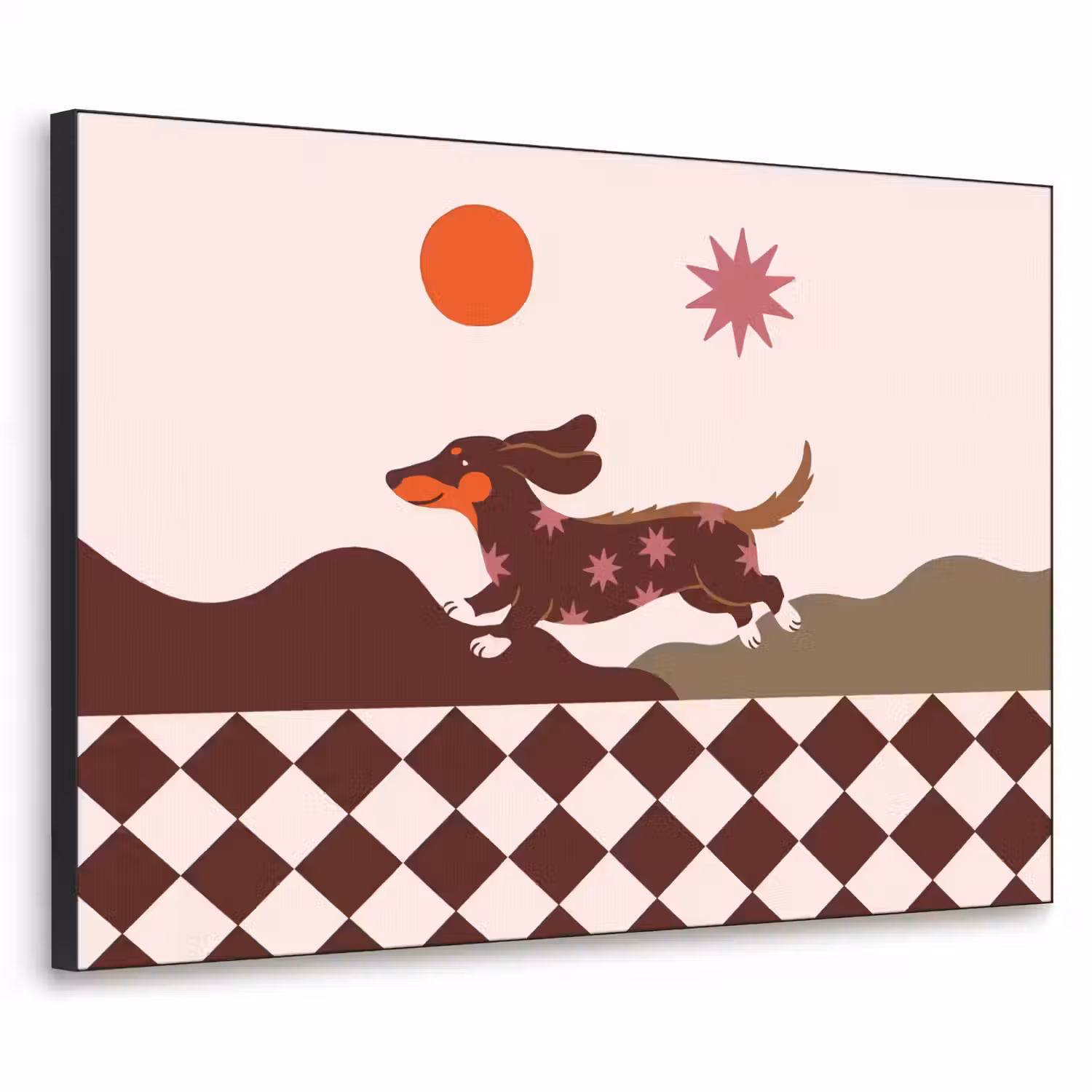 Hond - Abstract - Dieren - Modern - Bruin Textielframe zwart klein -3d