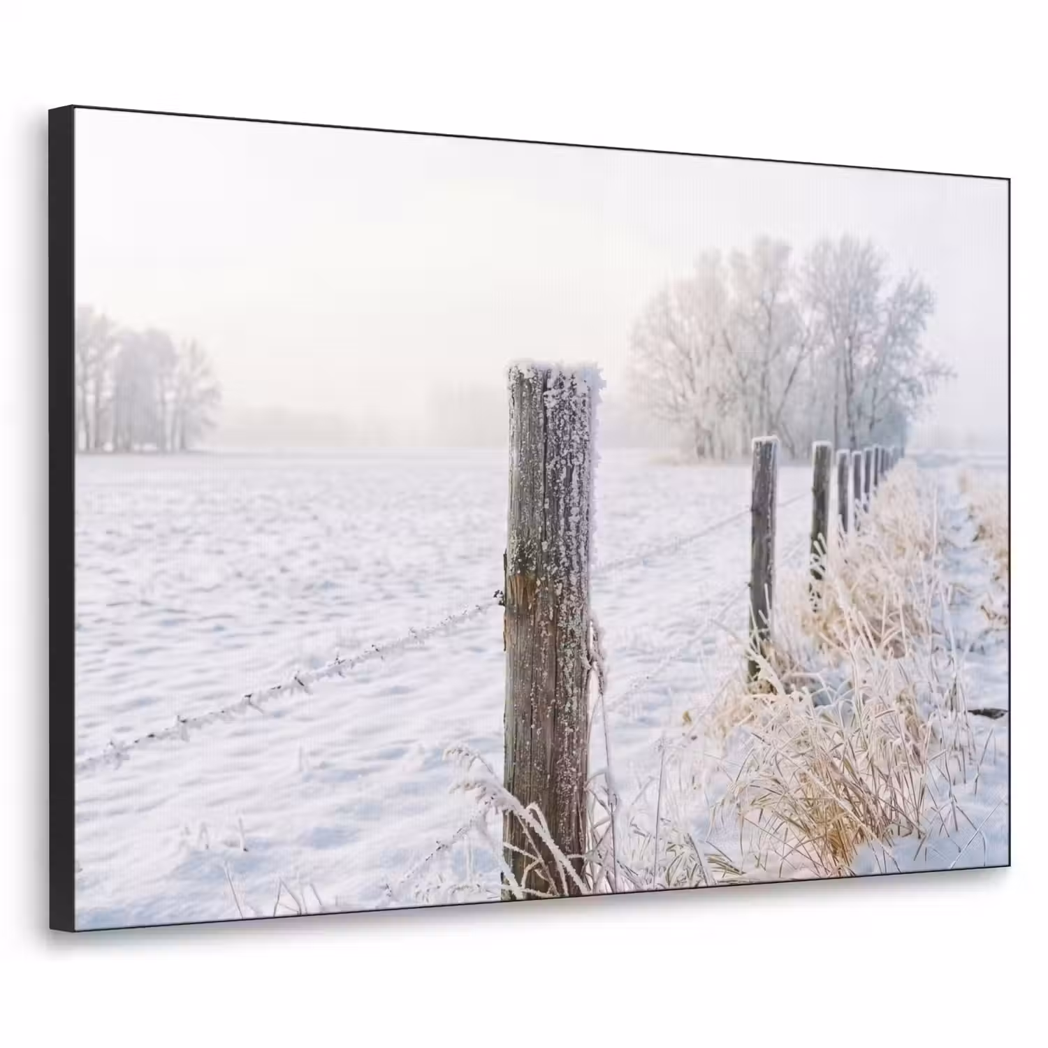 Hek - Sneeuw - Mist - Platteland - Nostalgisch Textielframe zwart klein -3d