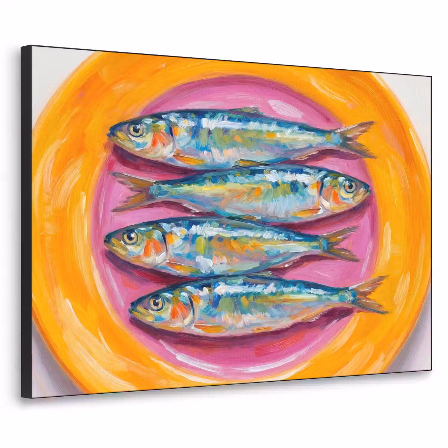 Vis - Vier - Eten - Modern - Kleurrijk Textielframe zwart klein -3d