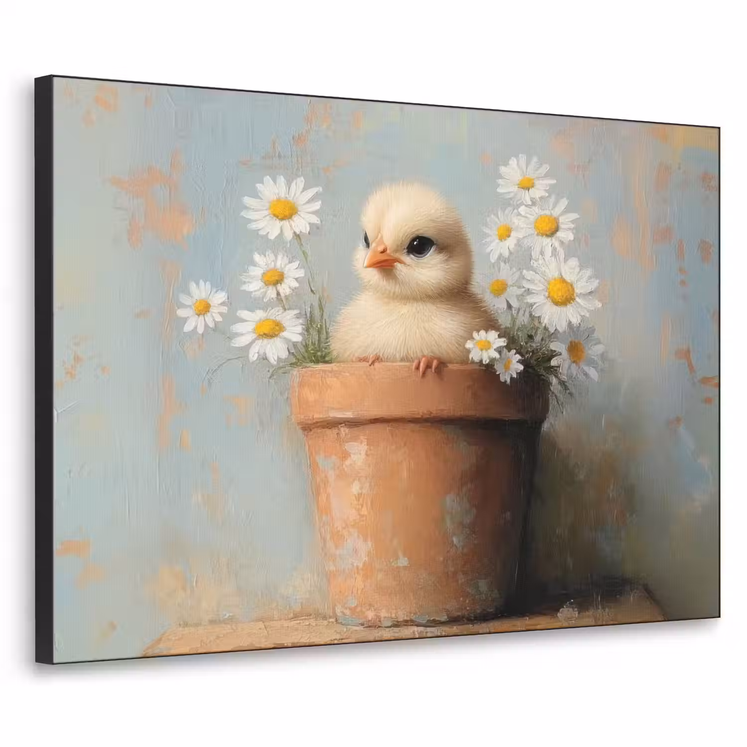 Bloempot - Kuiken - Bloemetjes Textielframe zwart klein -3d