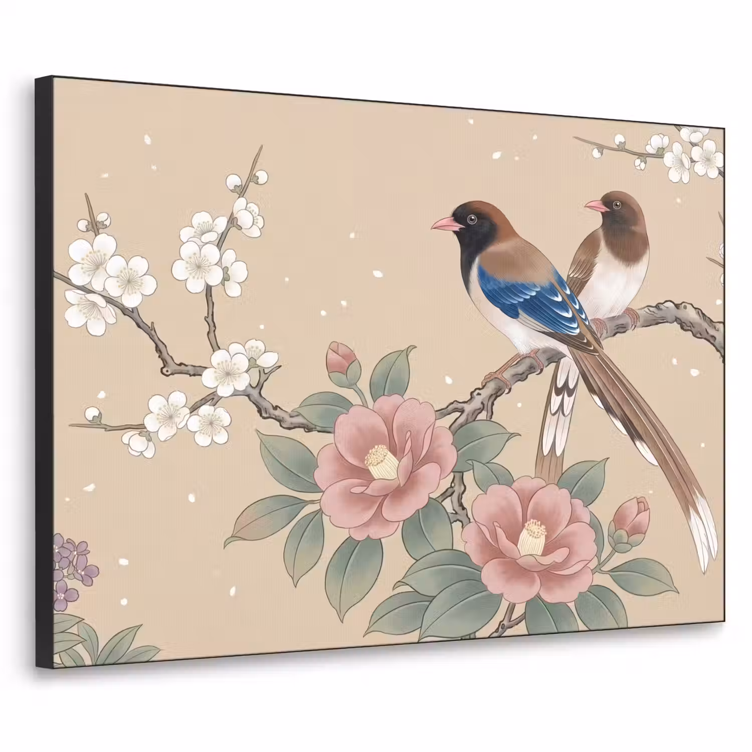 Bloemen - Vogels - Bloemen Textielframe zwart klein -3d