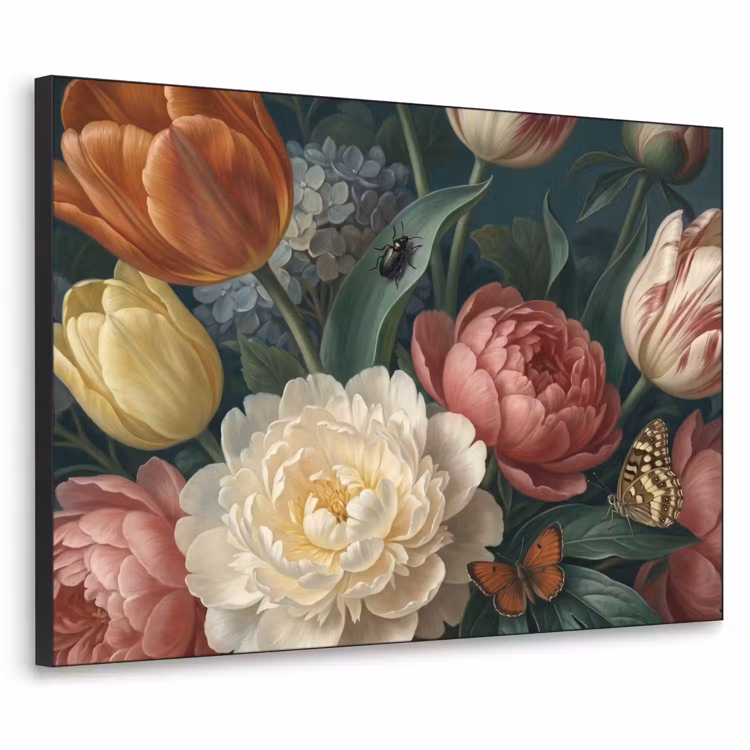Bloemen - Boeket - Natuur - Klassiek - Donker Textielframe zwart klein -3d