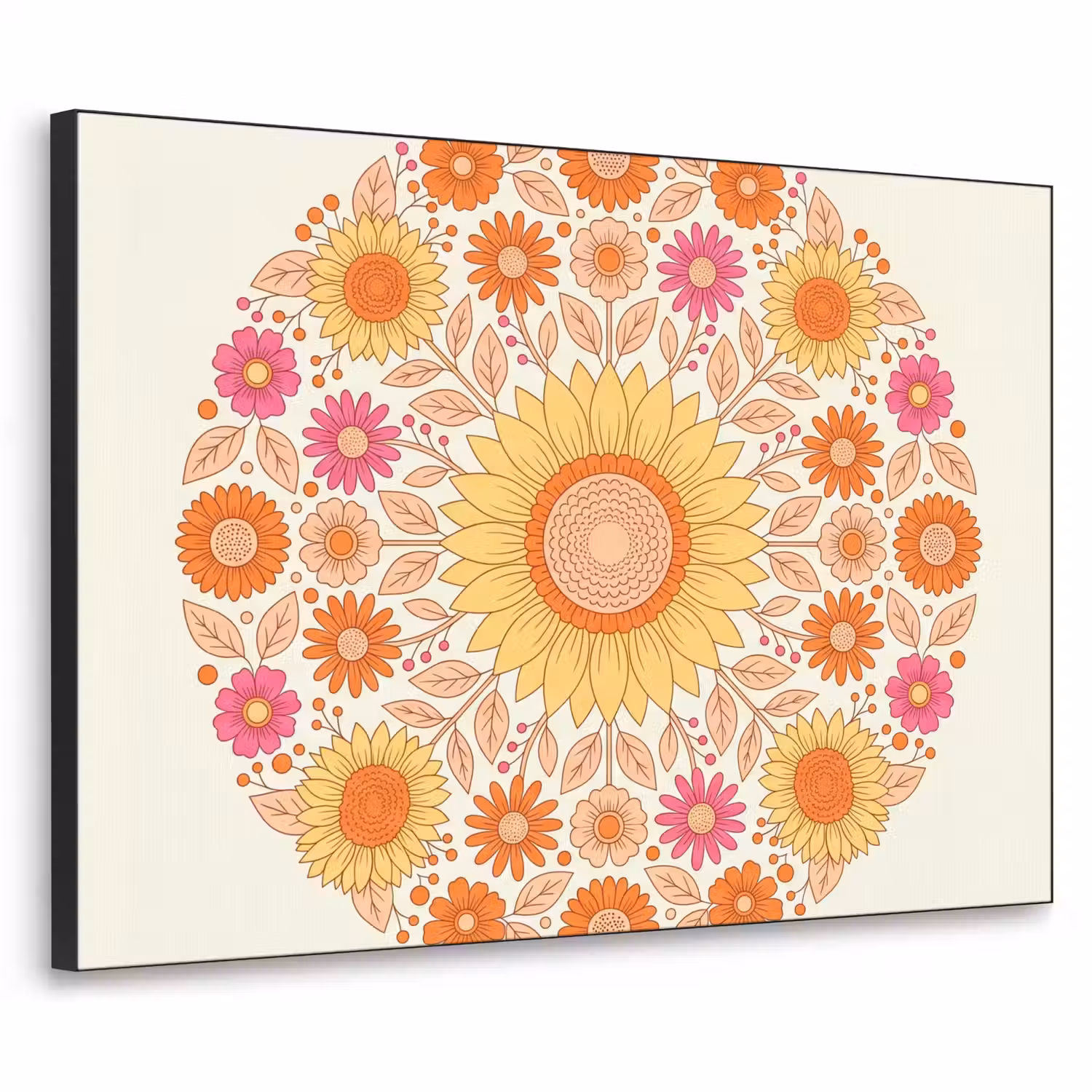 Bloemen - Mandala - Patroon - Kleurrijk Textielframe zwart klein -3d