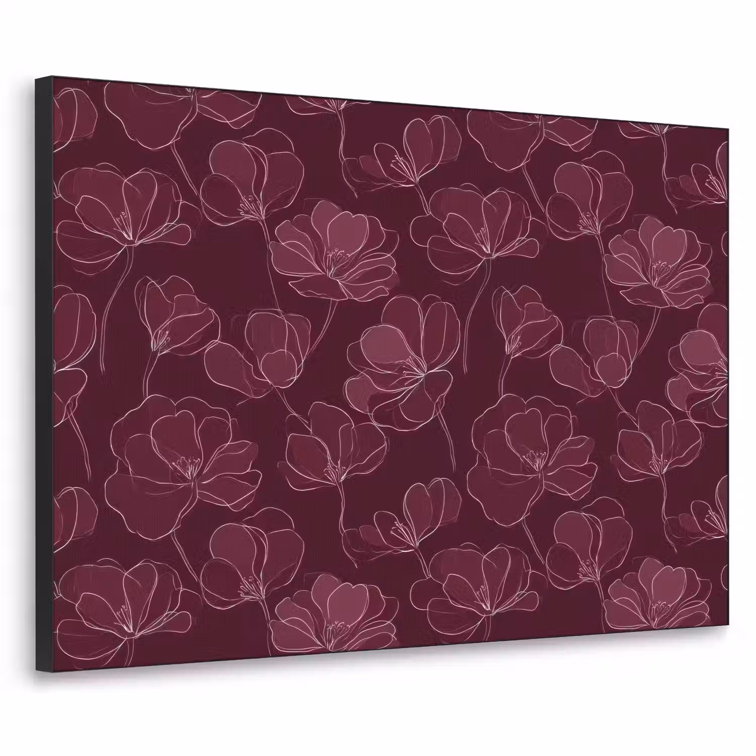 Bloemen - Patroon - Bordeauxrood Textielframe zwart klein 947 -3d