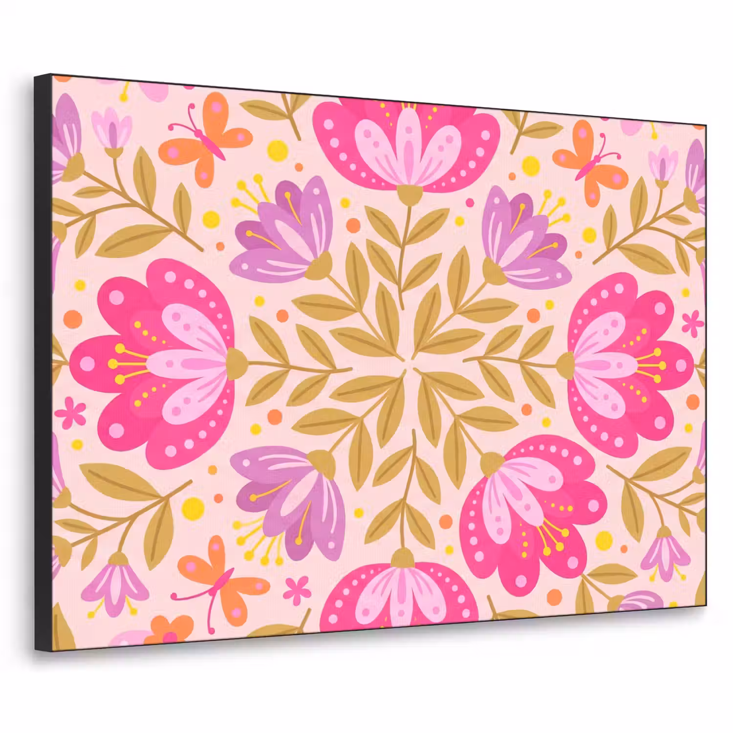 Bloemen - Patroon - Natuur - Abstract - Roze Textielframe zwart klein -3d