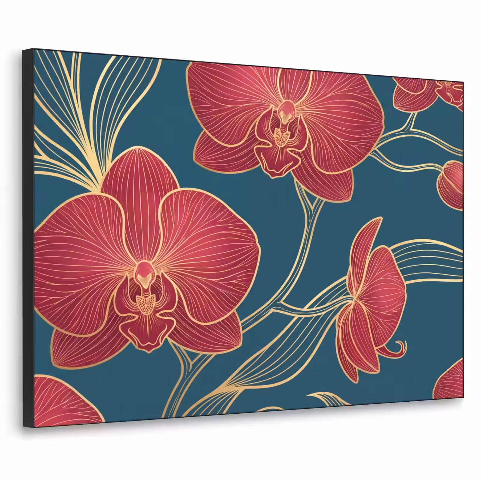 Art Frame - Flowers - Red - Gold - Bloemen - Rood - Goud Textielframe zwart klein