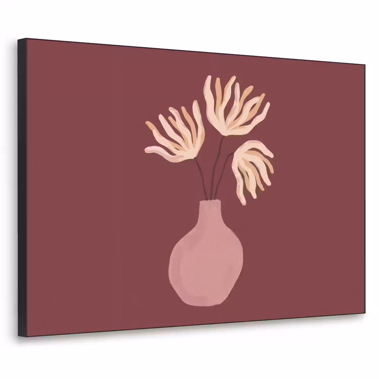 Bloemen - Vaas - Abstract - Modern - Aardetinten Textielframe zwart klein -3d