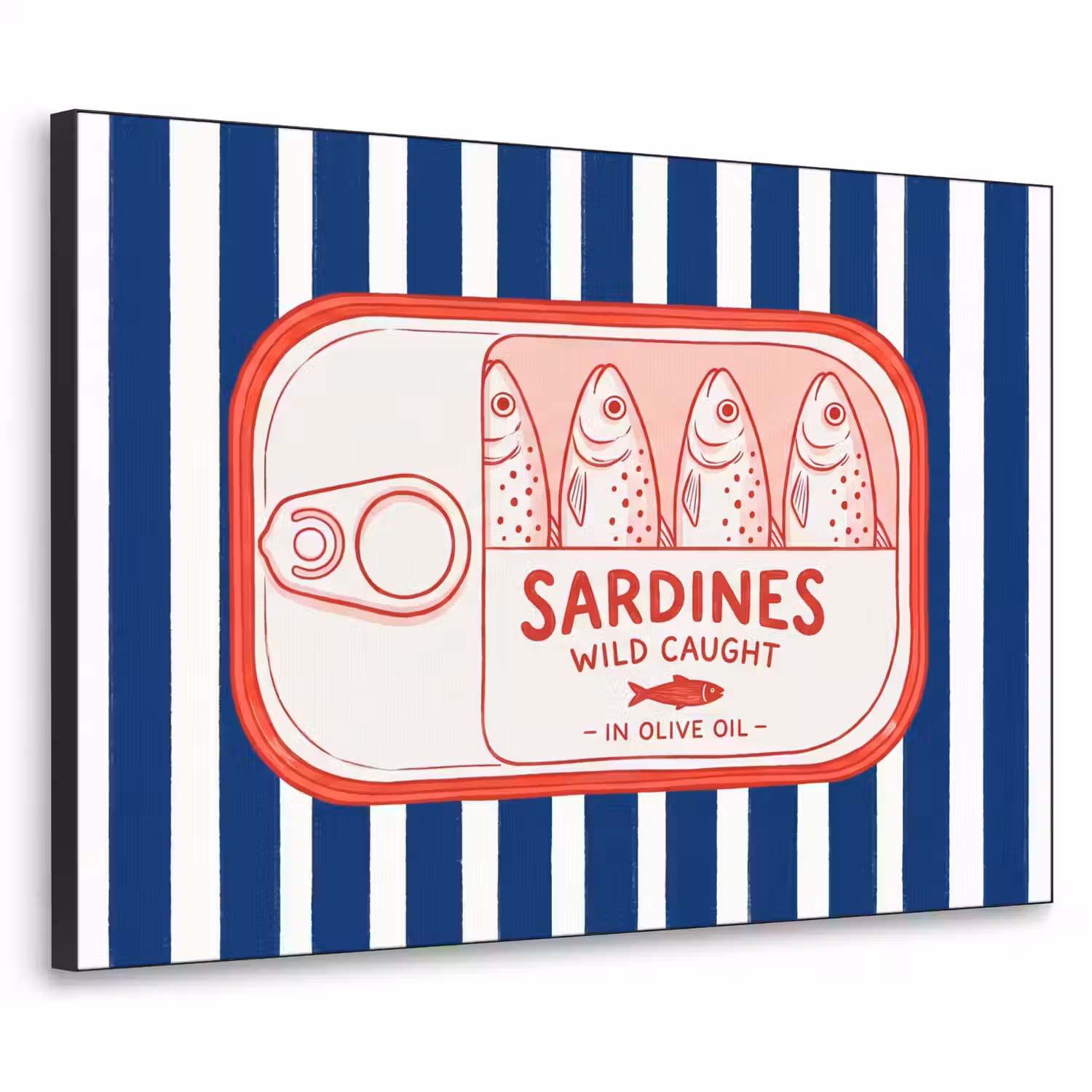 Eten - Vis - Blik - Illustratie - Rood Textielframe zwart klein -3d